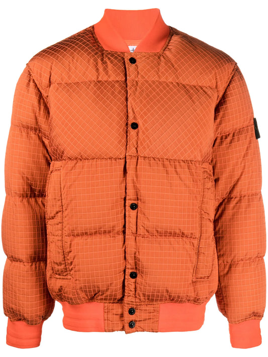 Compass-motif padded bomber jacket