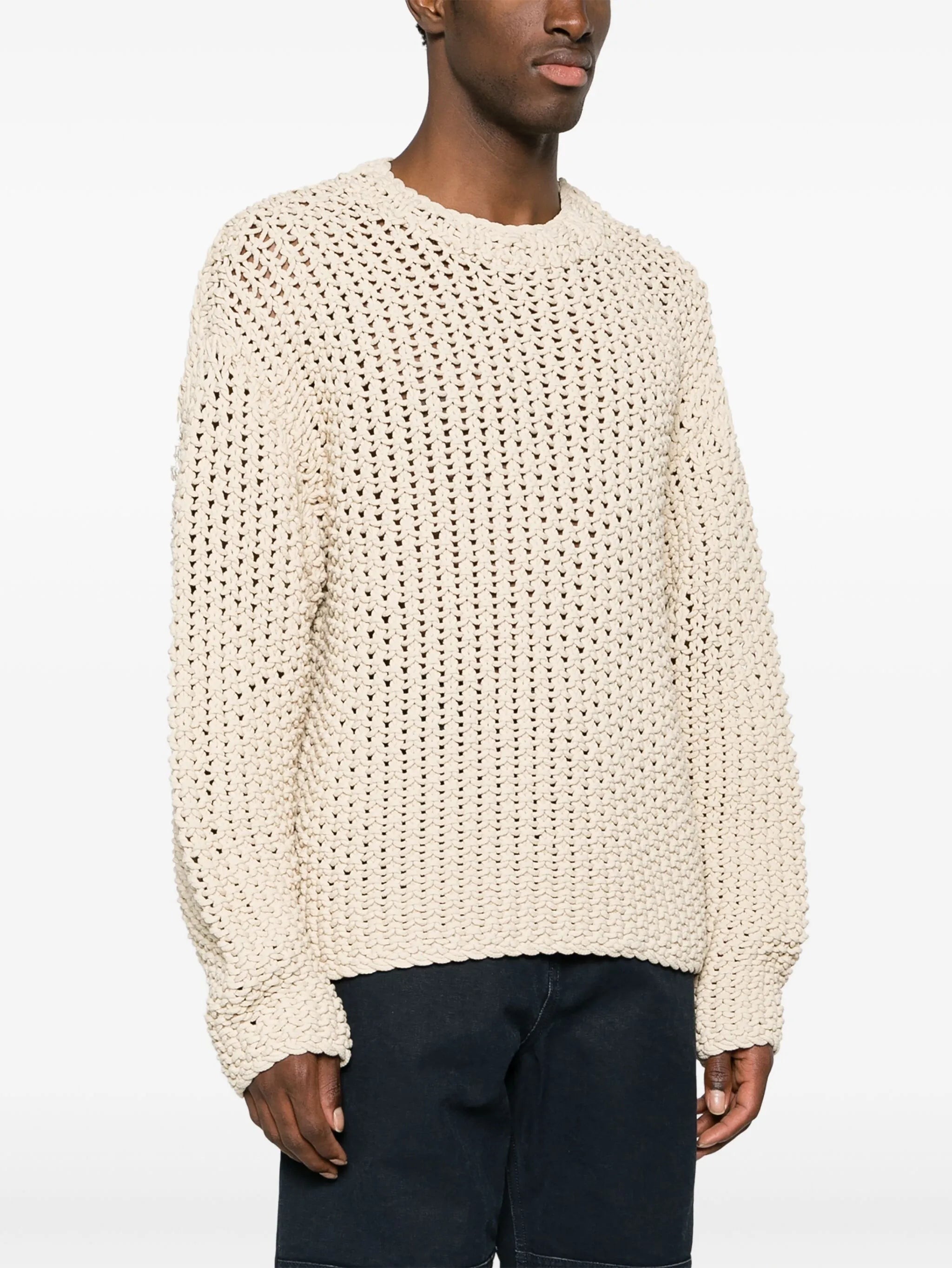 logo-print long-sleeve macramé jumper