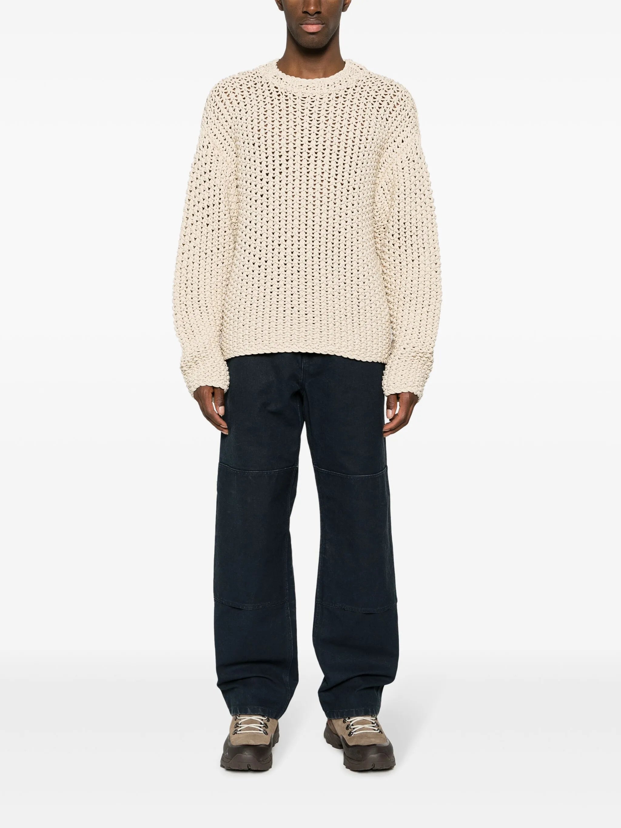 logo-print long-sleeve macramé jumper