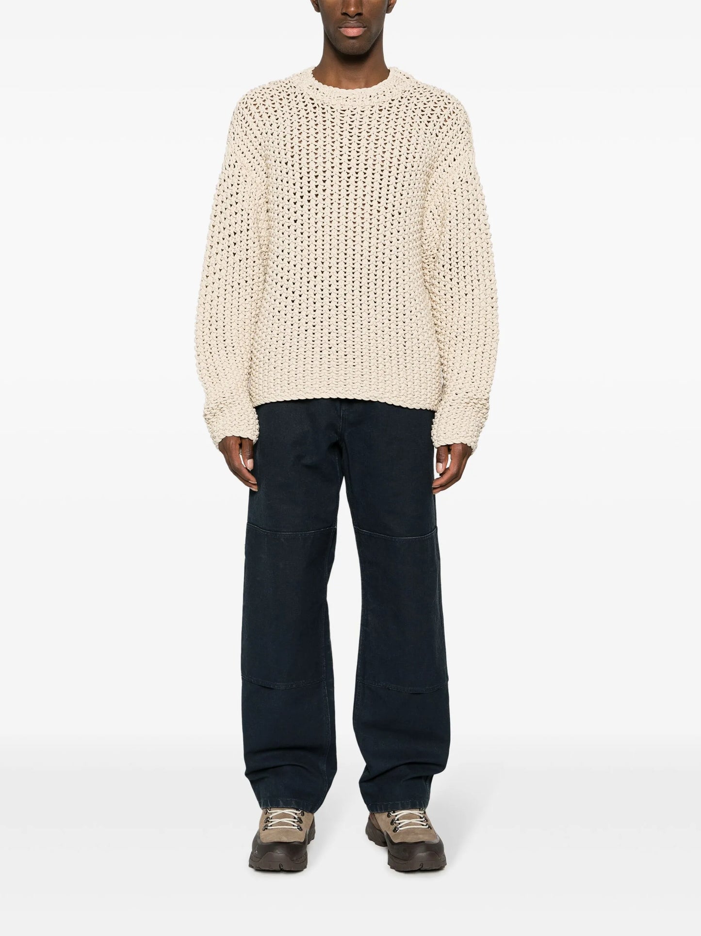 logo-print long-sleeve macramé jumper