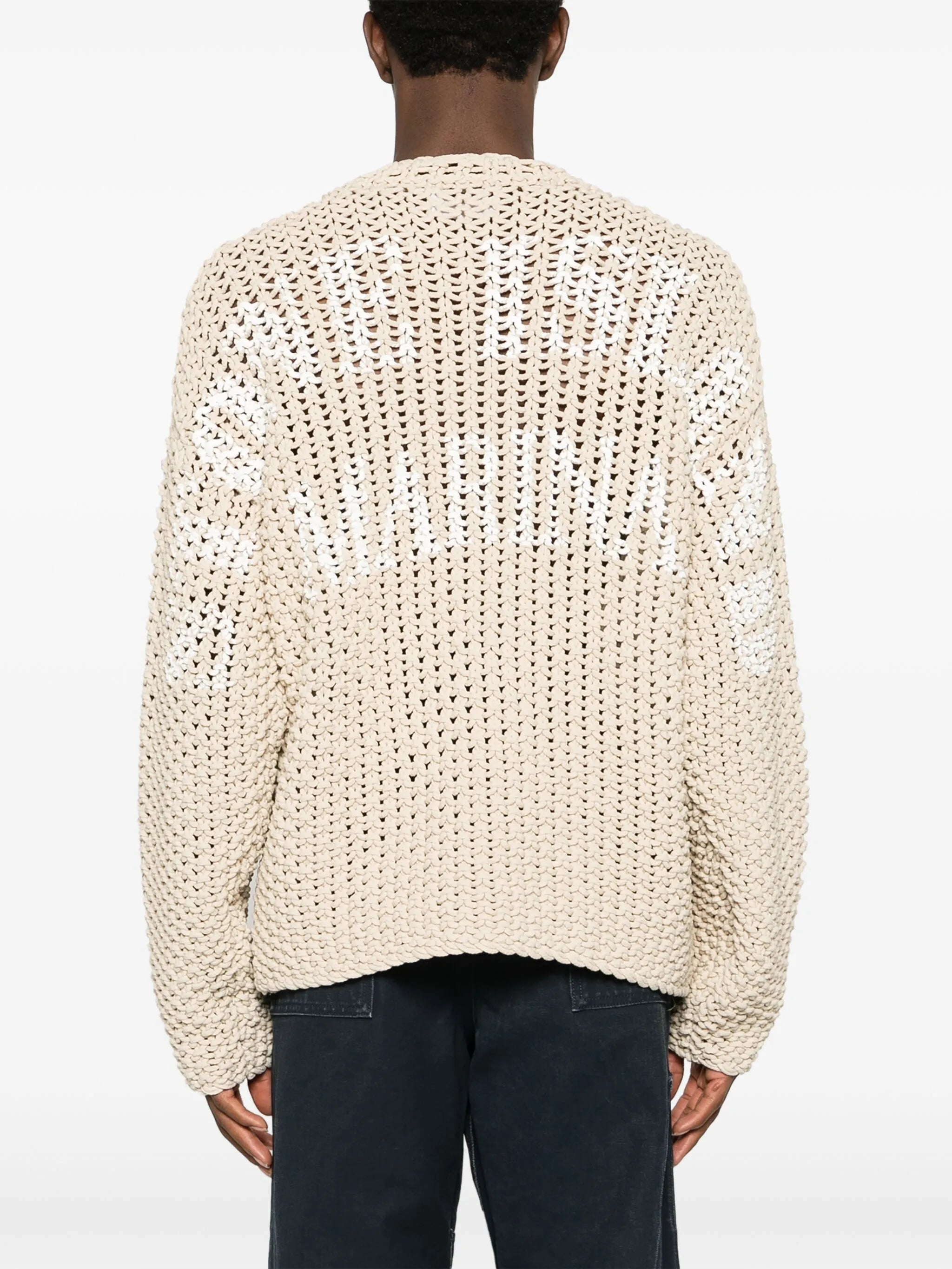 logo-print long-sleeve macramé jumper