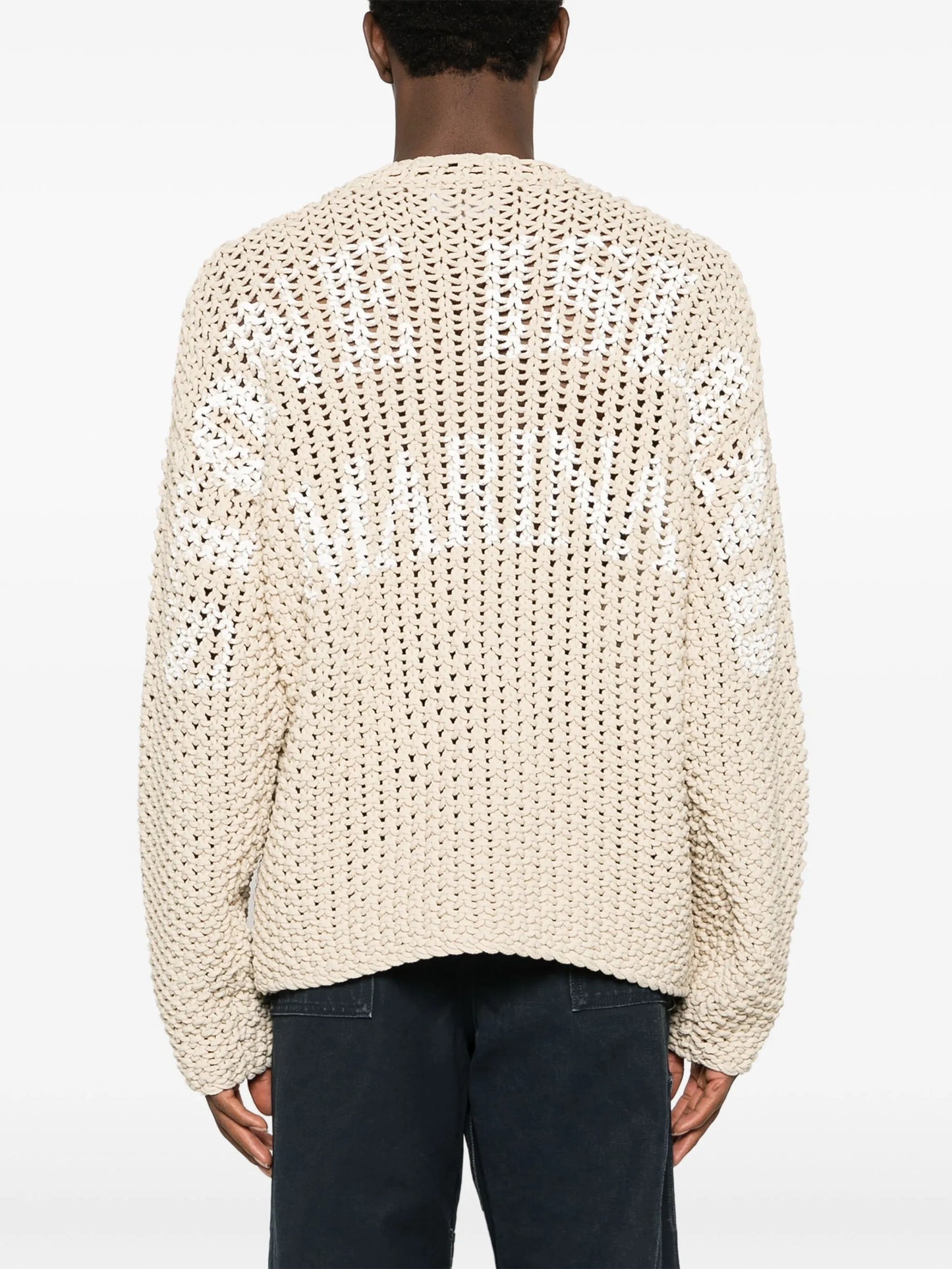 logo-print long-sleeve macramé jumper