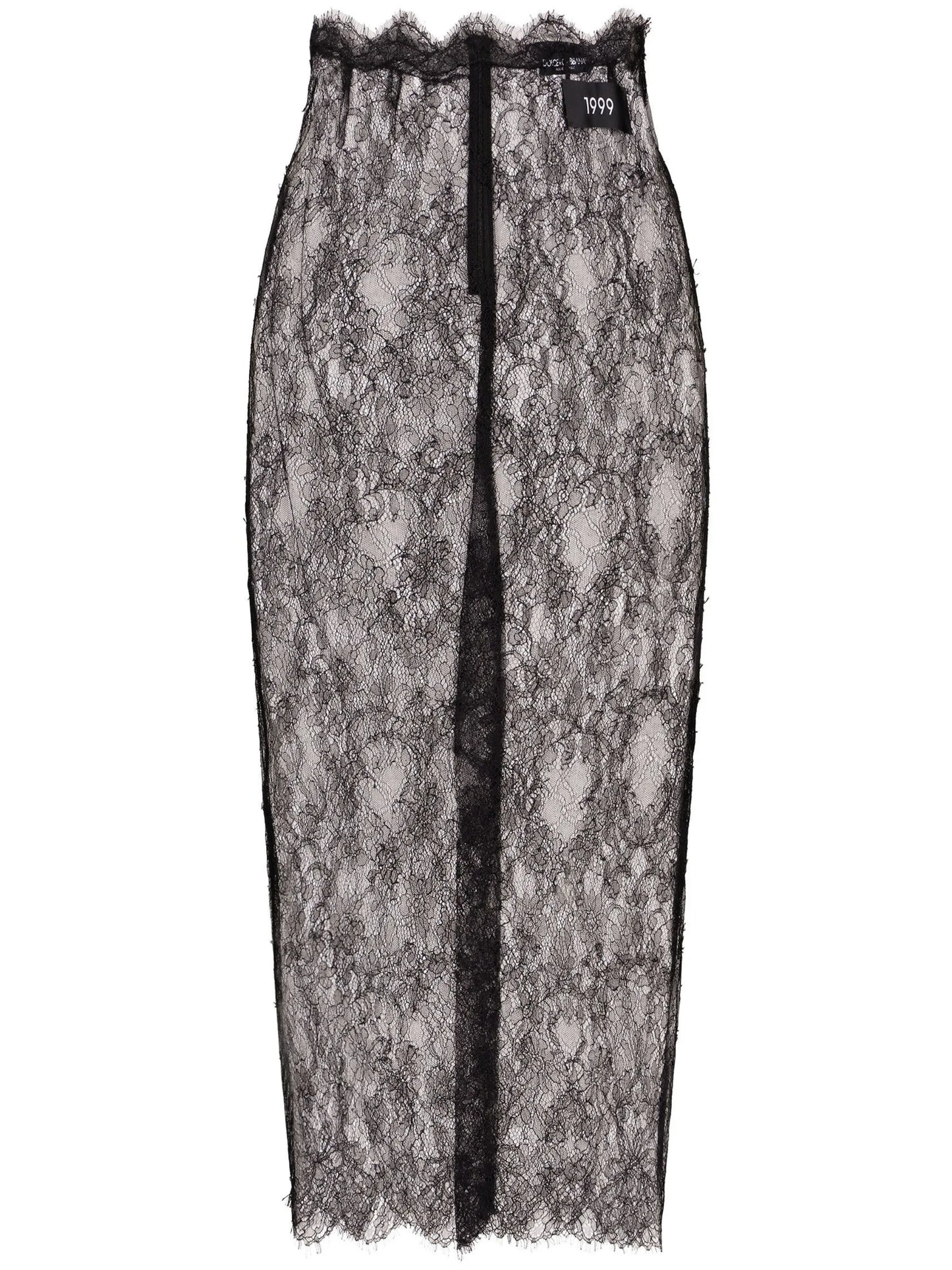 semi-sheer lace midi skirt
