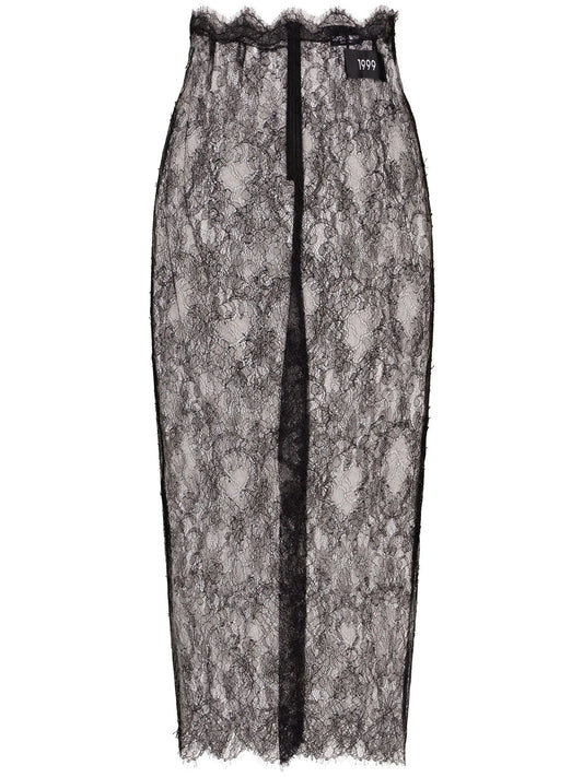 semi-sheer lace midi skirt