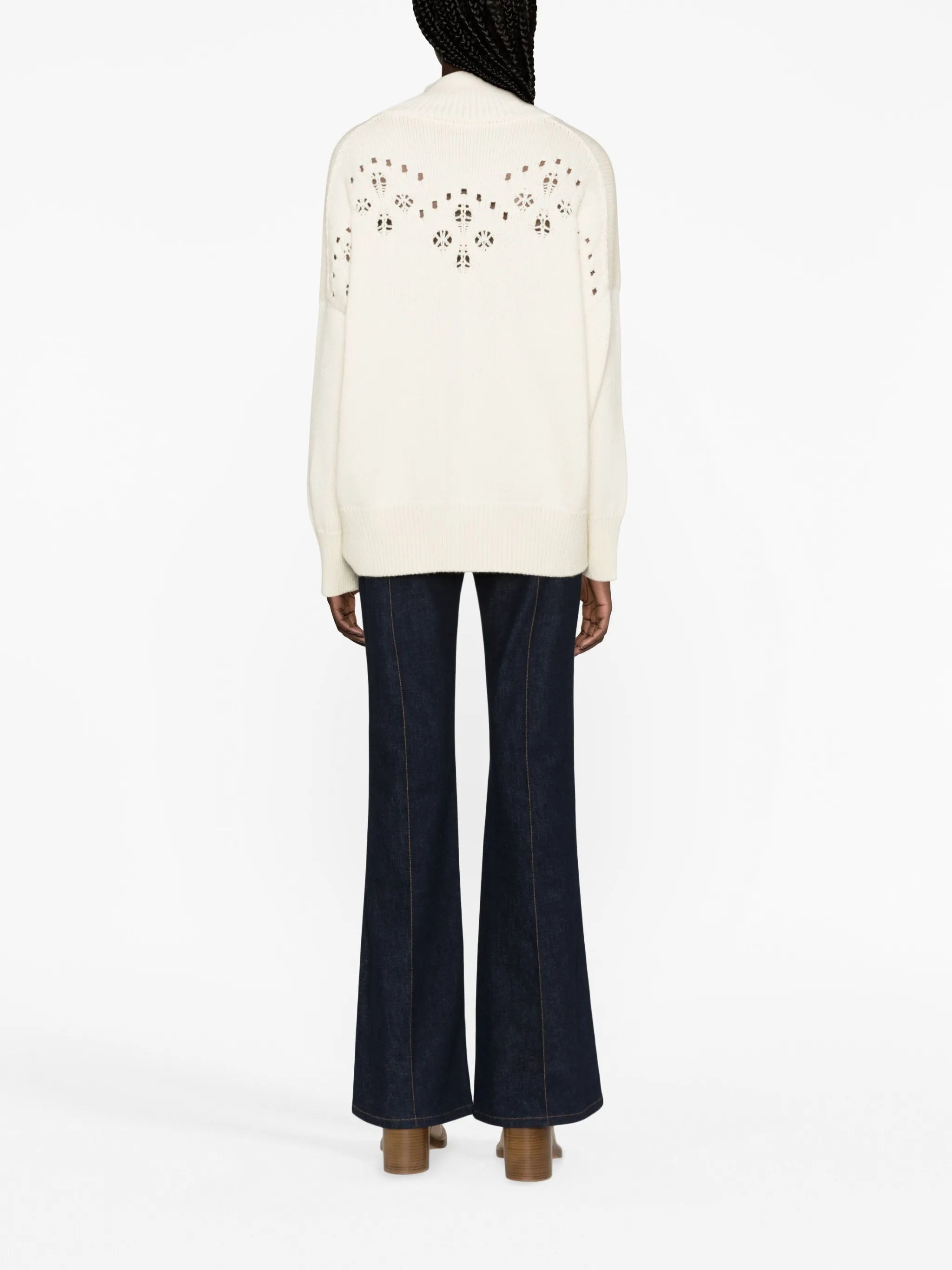 pointelle-knit wool jumper