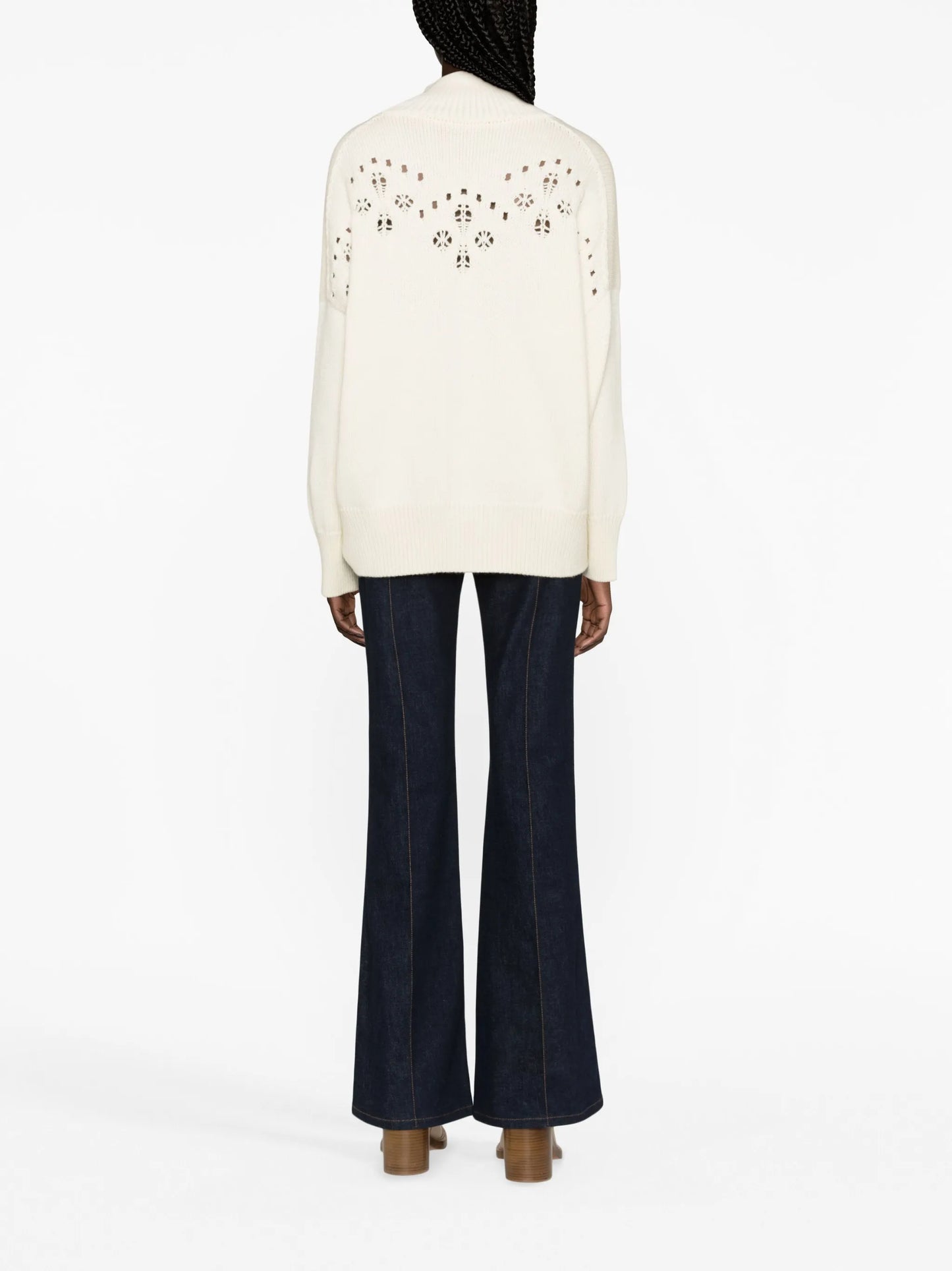 pointelle-knit wool jumper