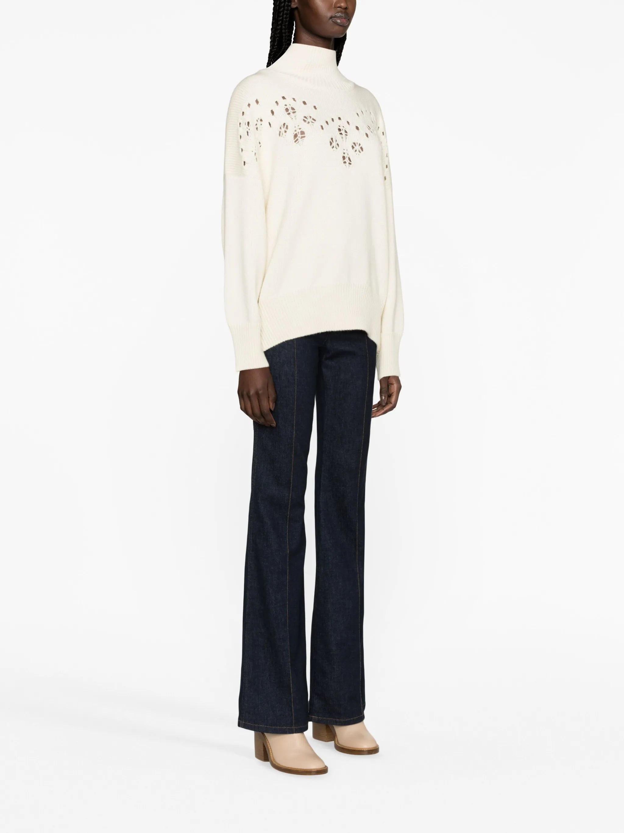 pointelle-knit wool jumper