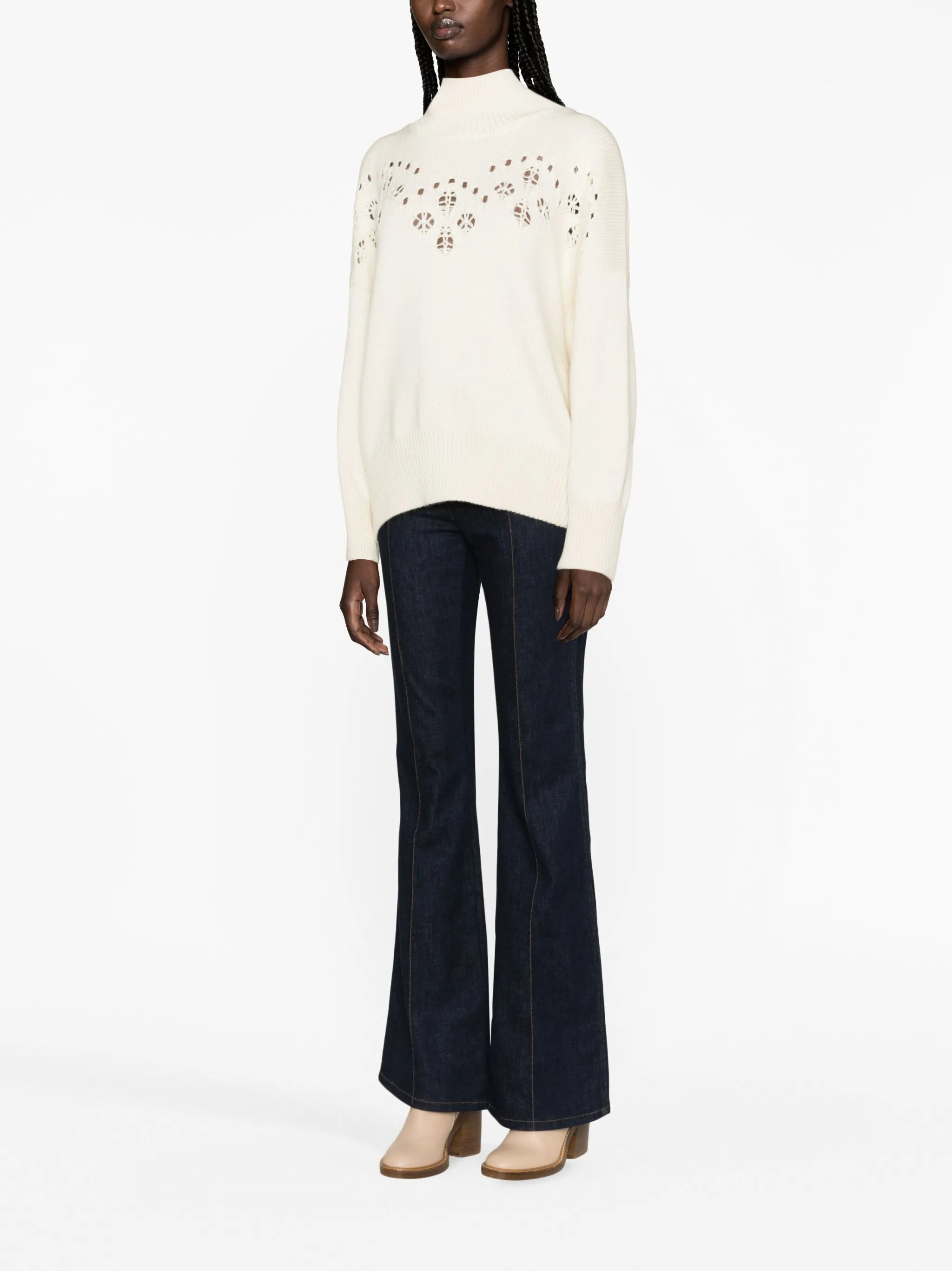 pointelle-knit wool jumper