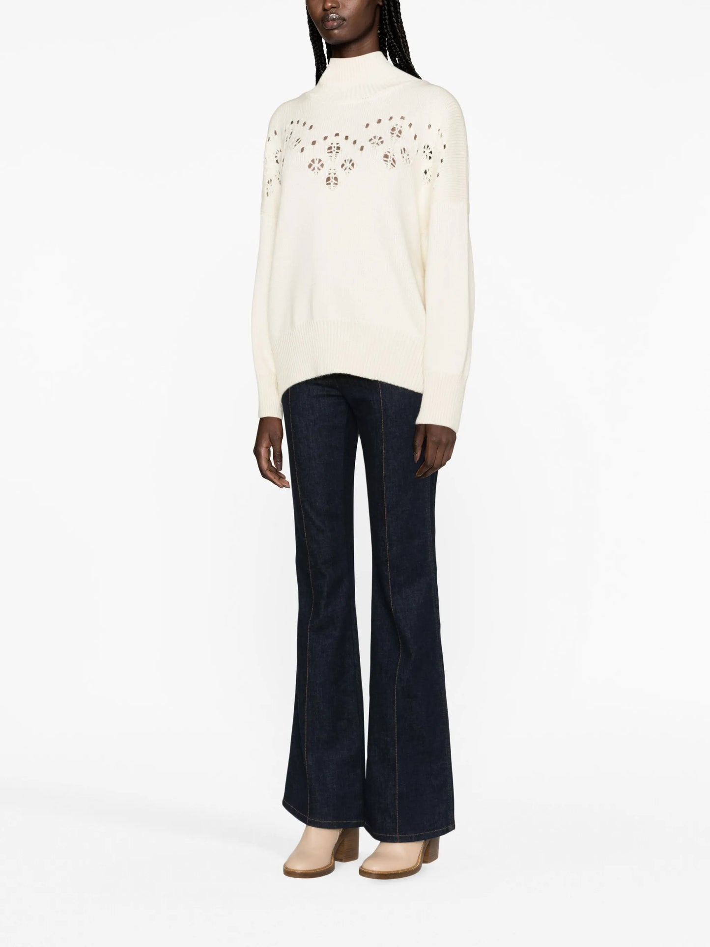 pointelle-knit wool jumper