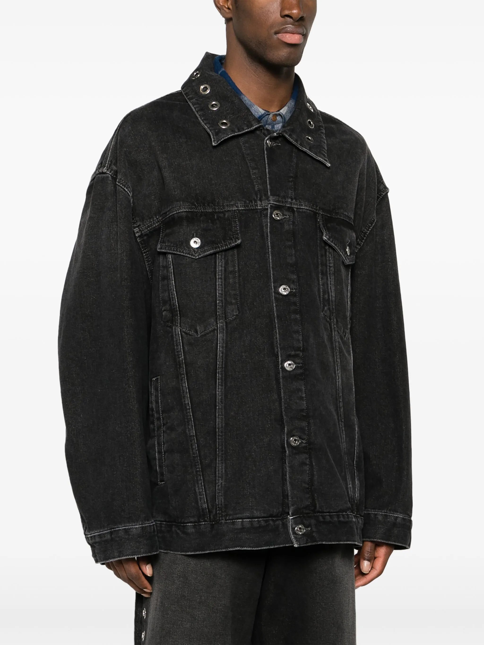 eyelet-detail drop-shoulder denim jacket