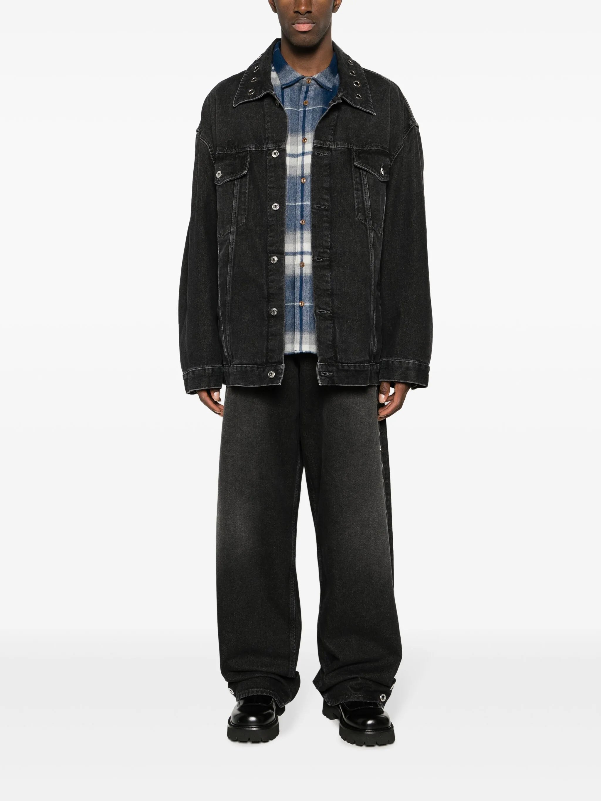 eyelet-detail drop-shoulder denim jacket
