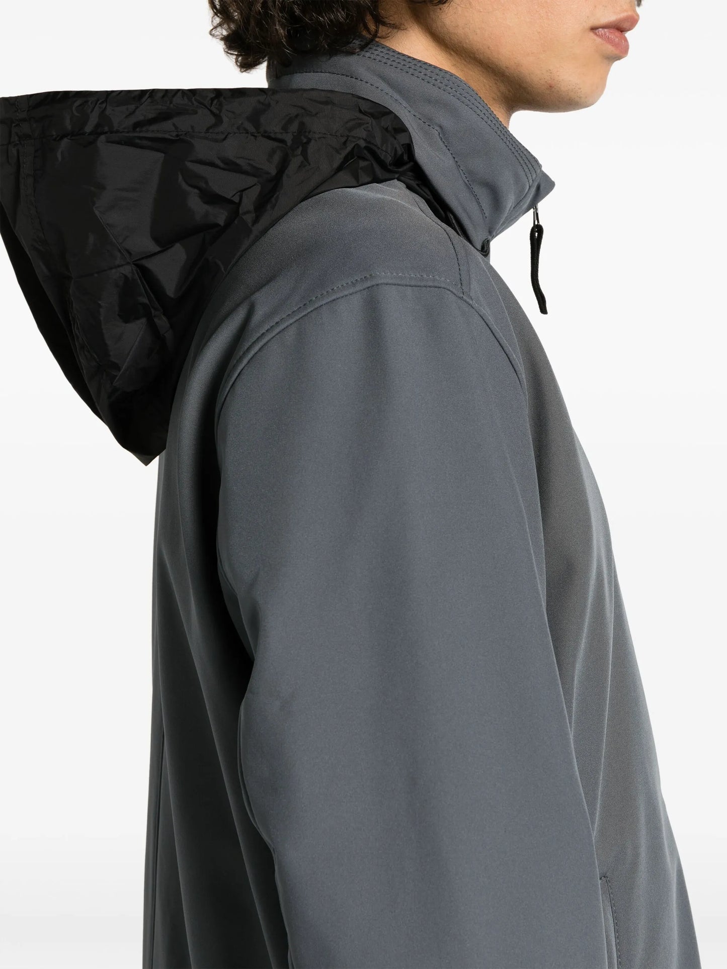 Compass-badge funnel-neck jacket