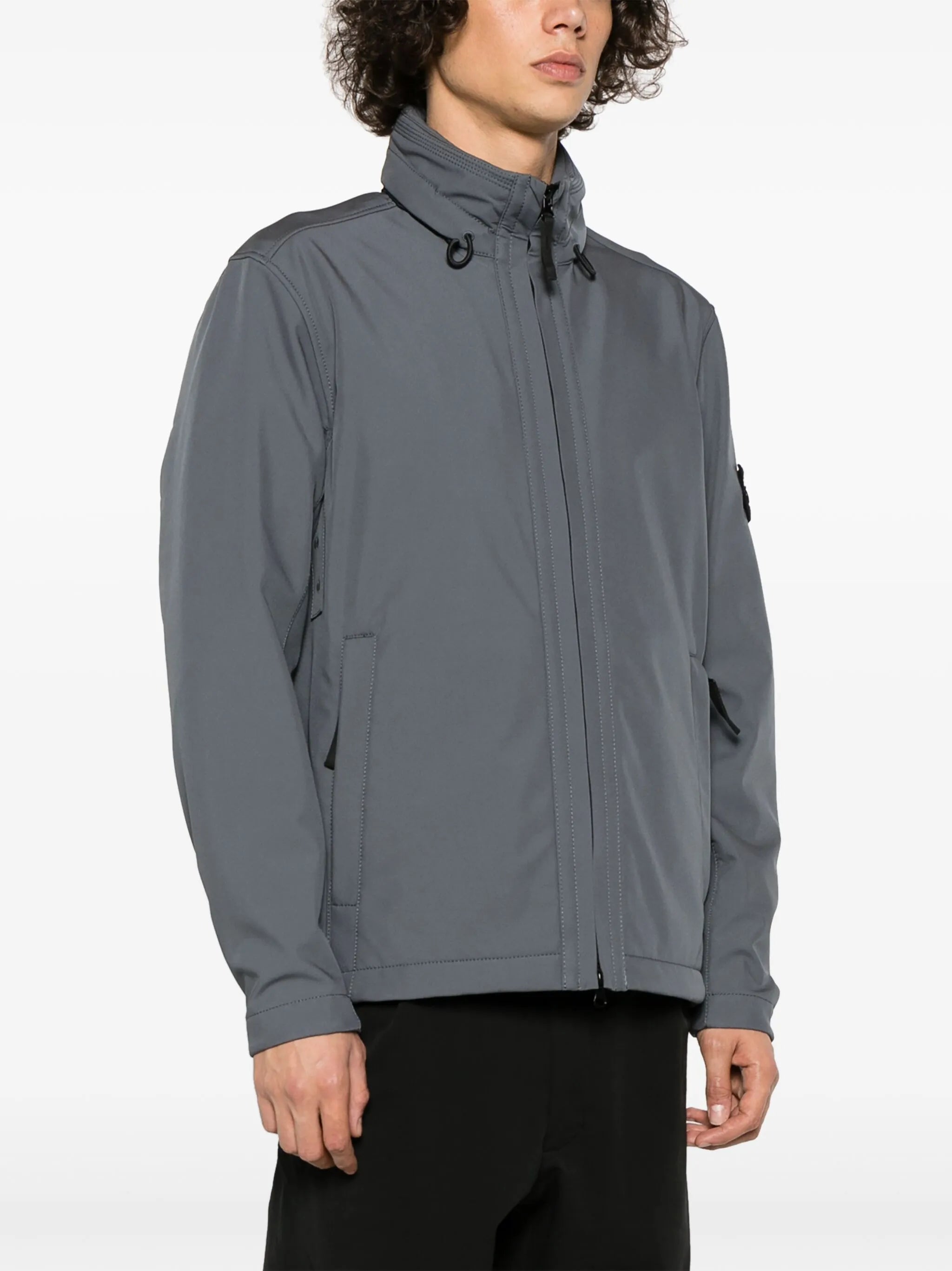Compass-badge funnel-neck jacket