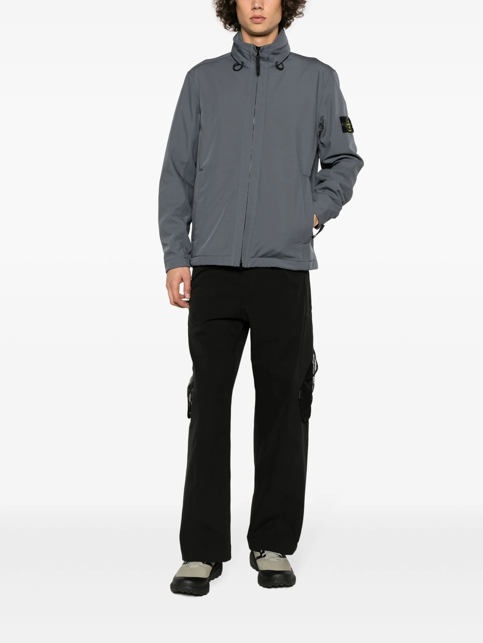 Compass-badge funnel-neck jacket