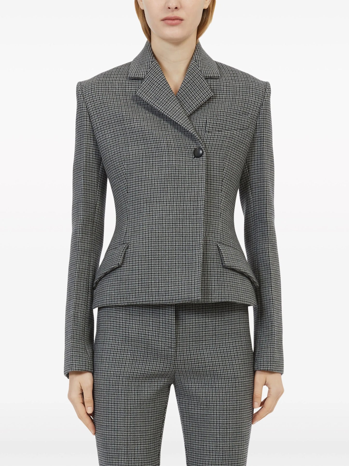 shepherd's-check double-breasted blazer