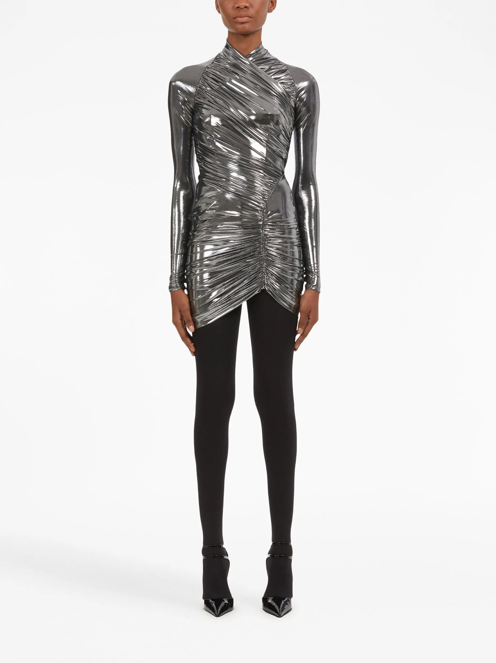 ruched long-sleeve minidress