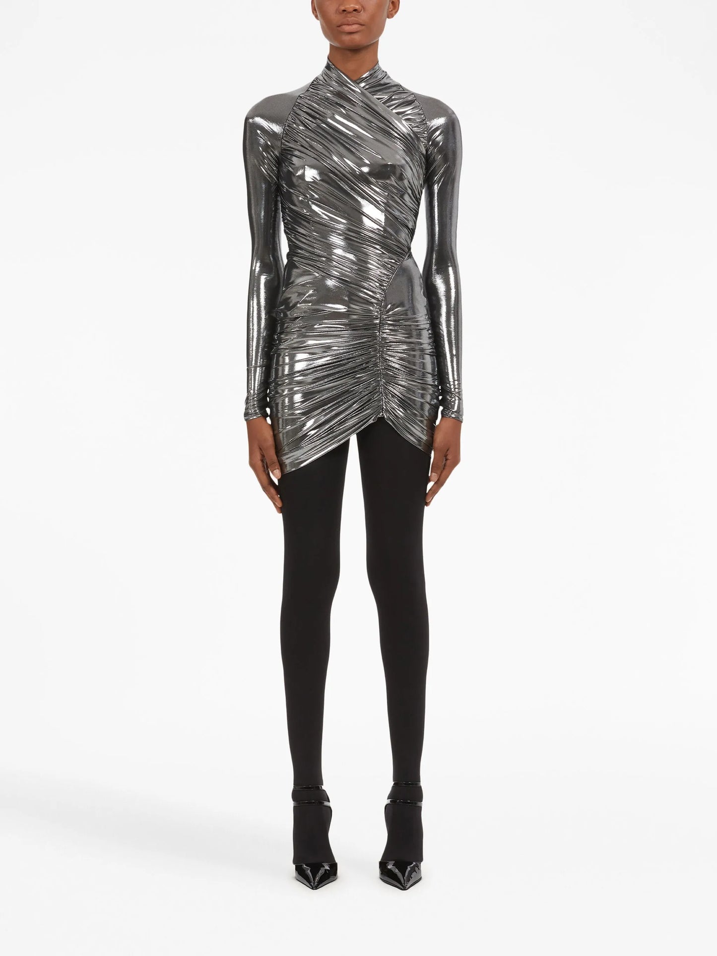 ruched long-sleeve minidress