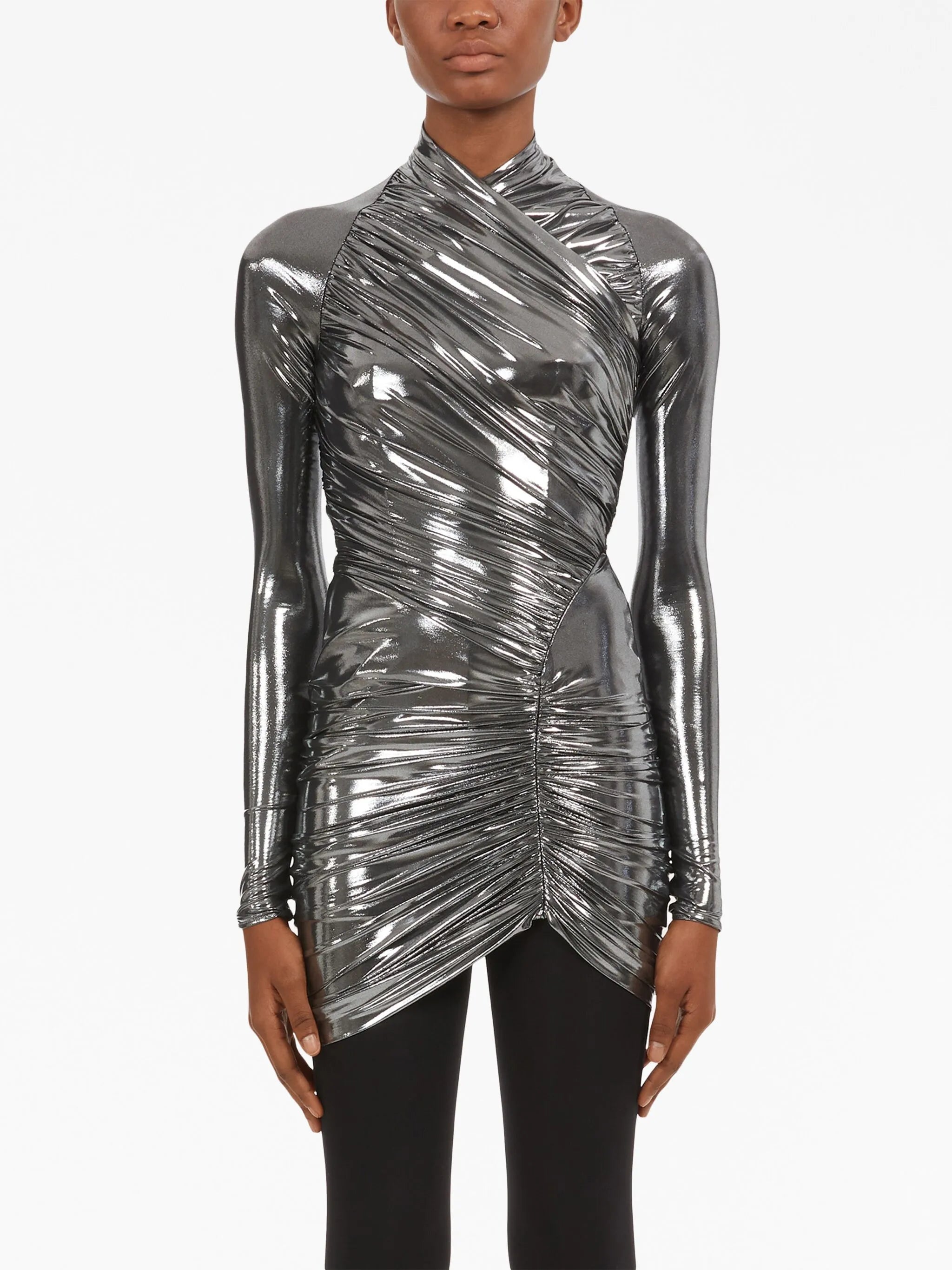 ruched long-sleeve minidress