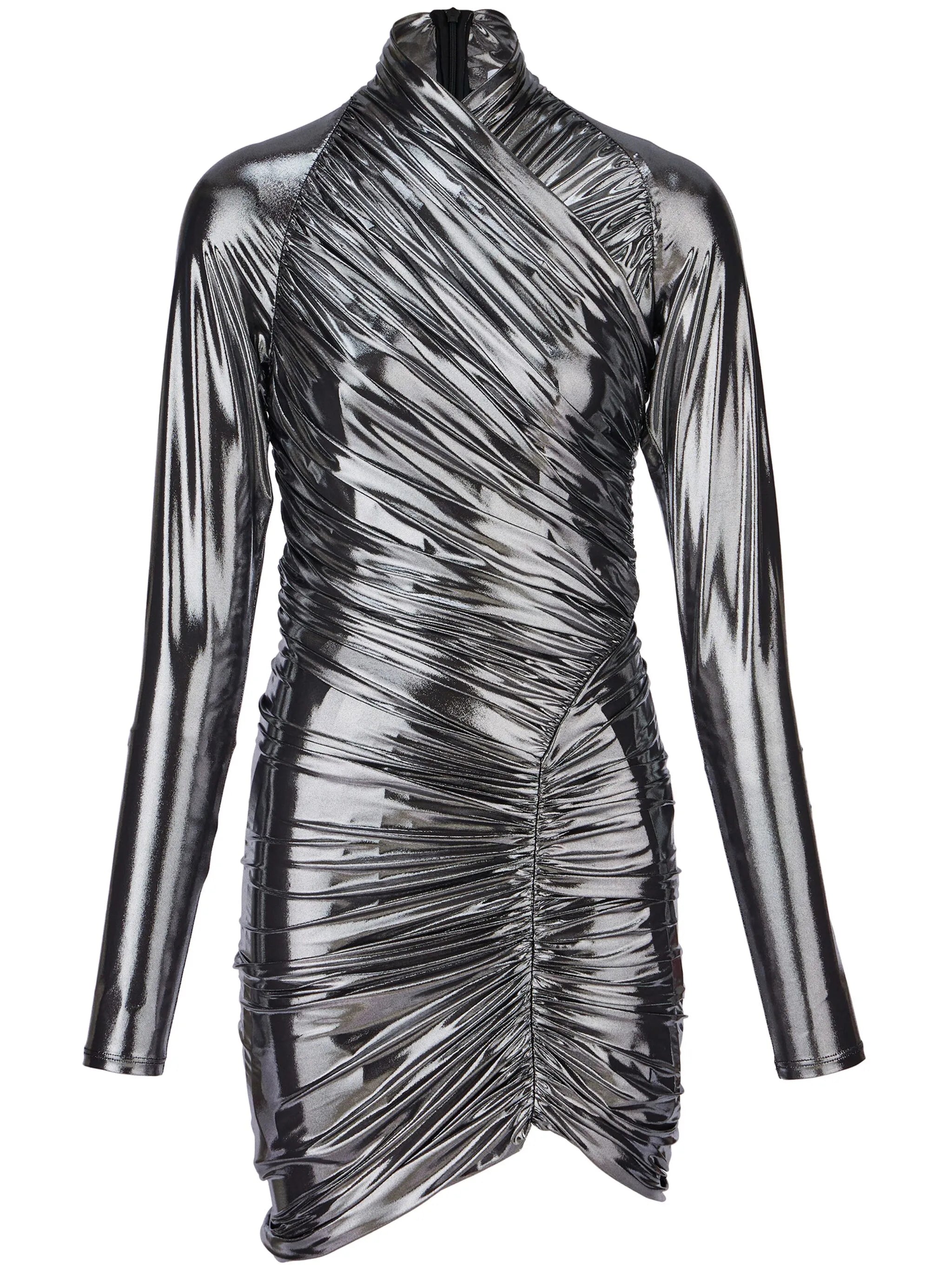 ruched long-sleeve minidress