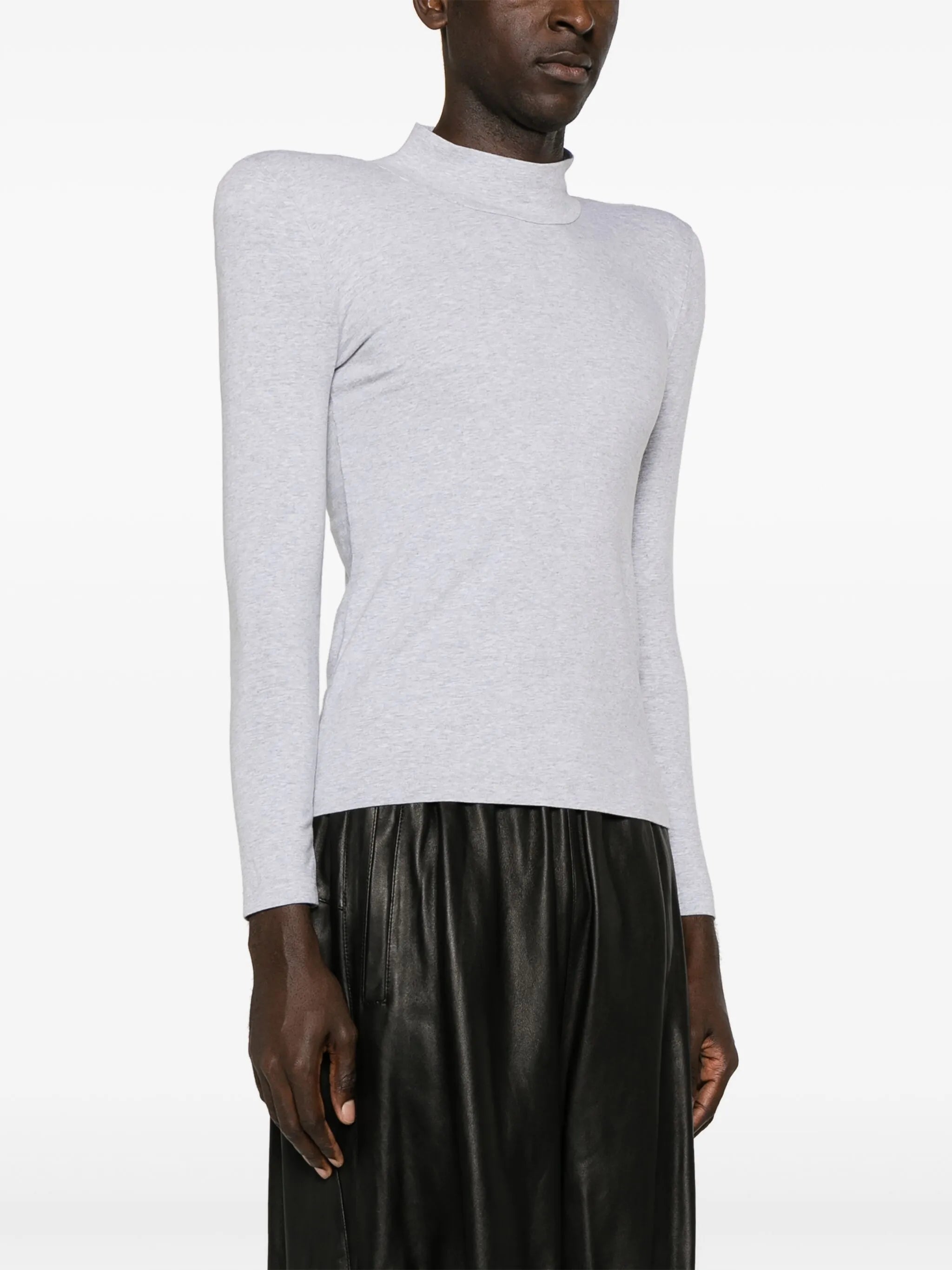 shoulder-padding high-neck T-shirt