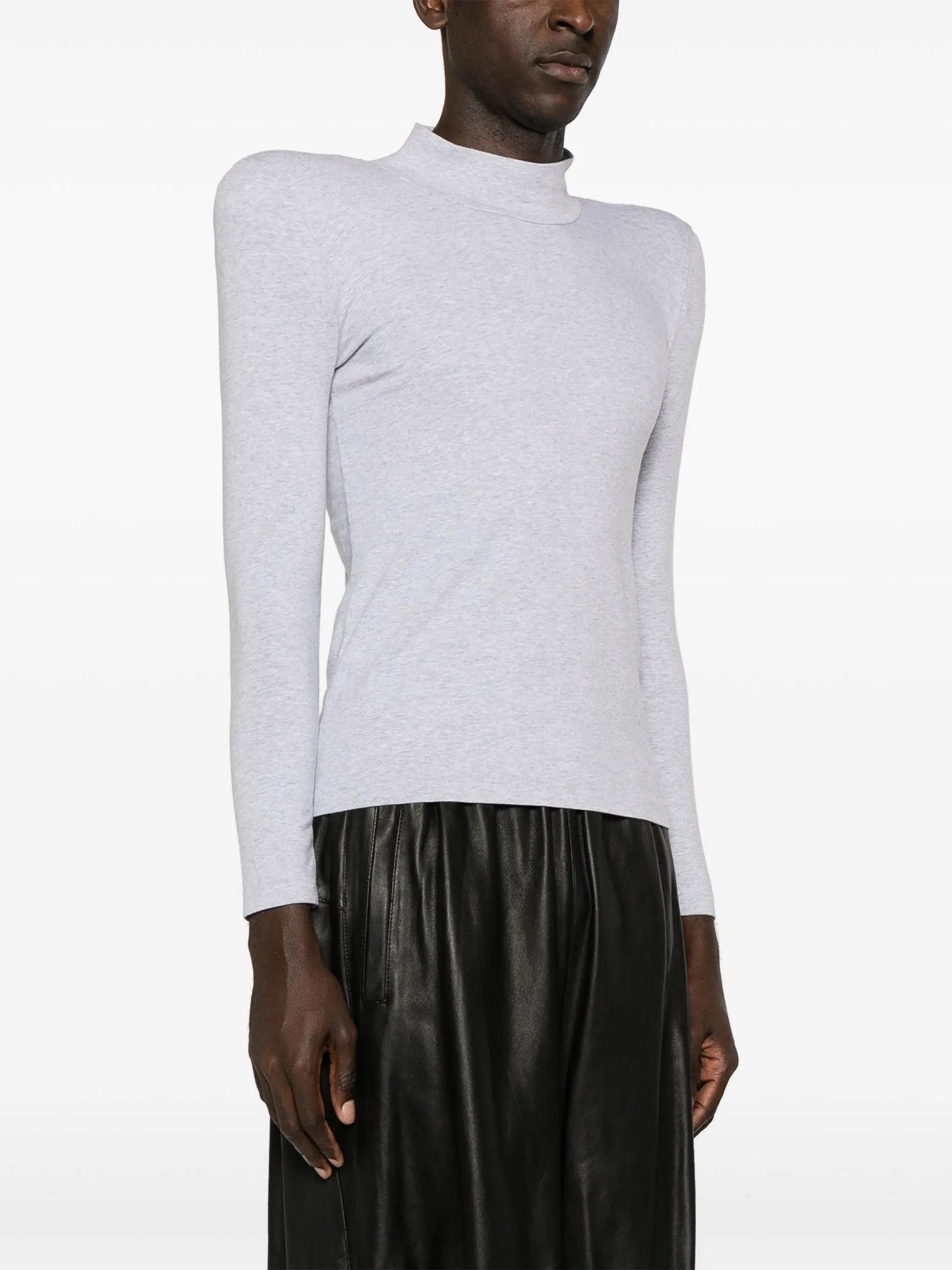 shoulder-padding high-neck T-shirt
