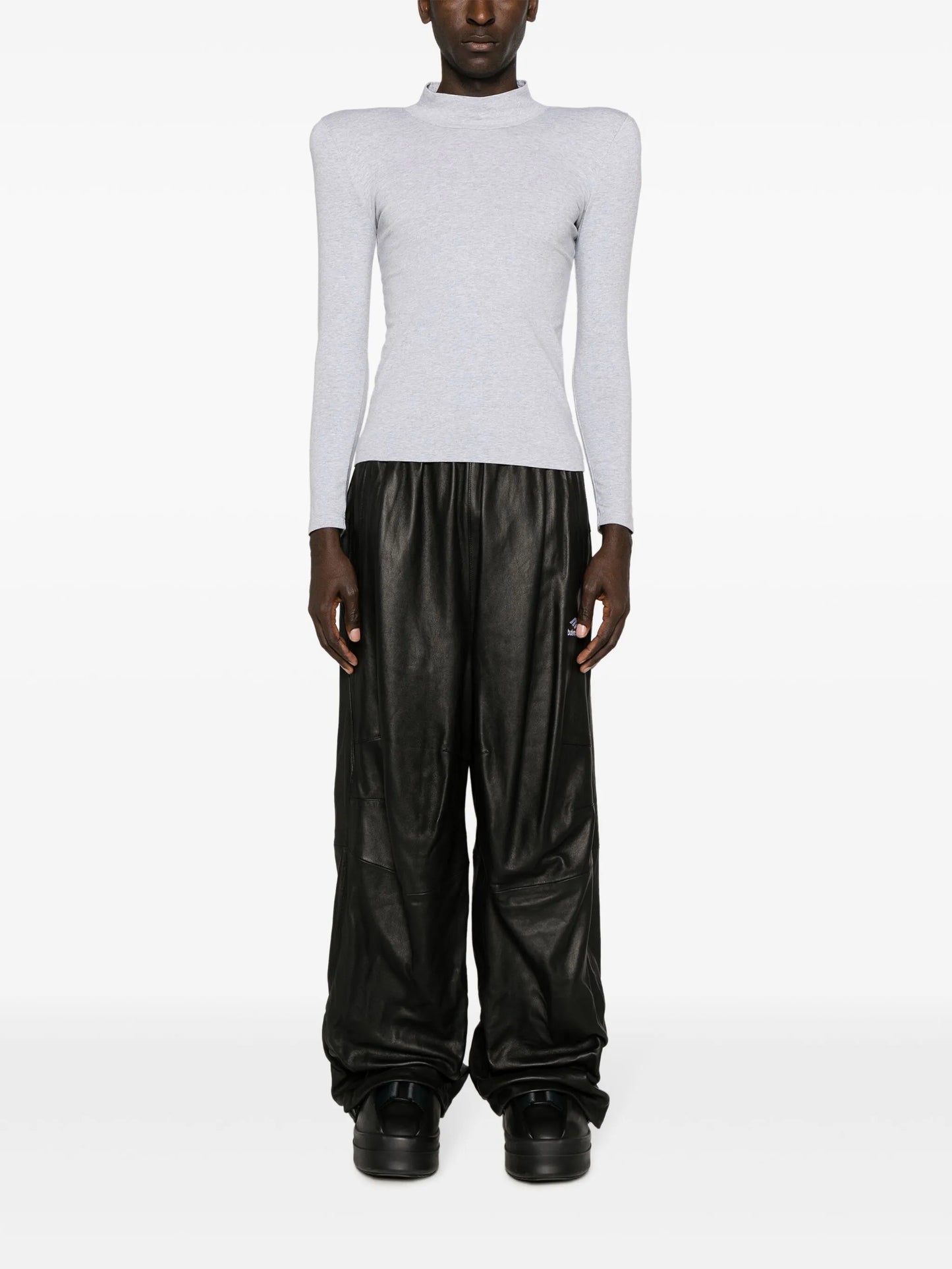 shoulder-padding high-neck T-shirt