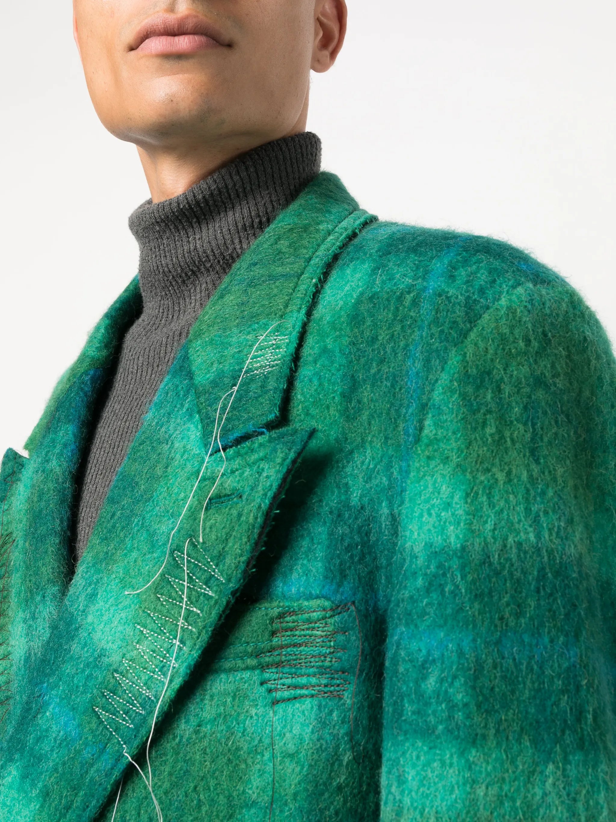 checked double-breasted wool coat
