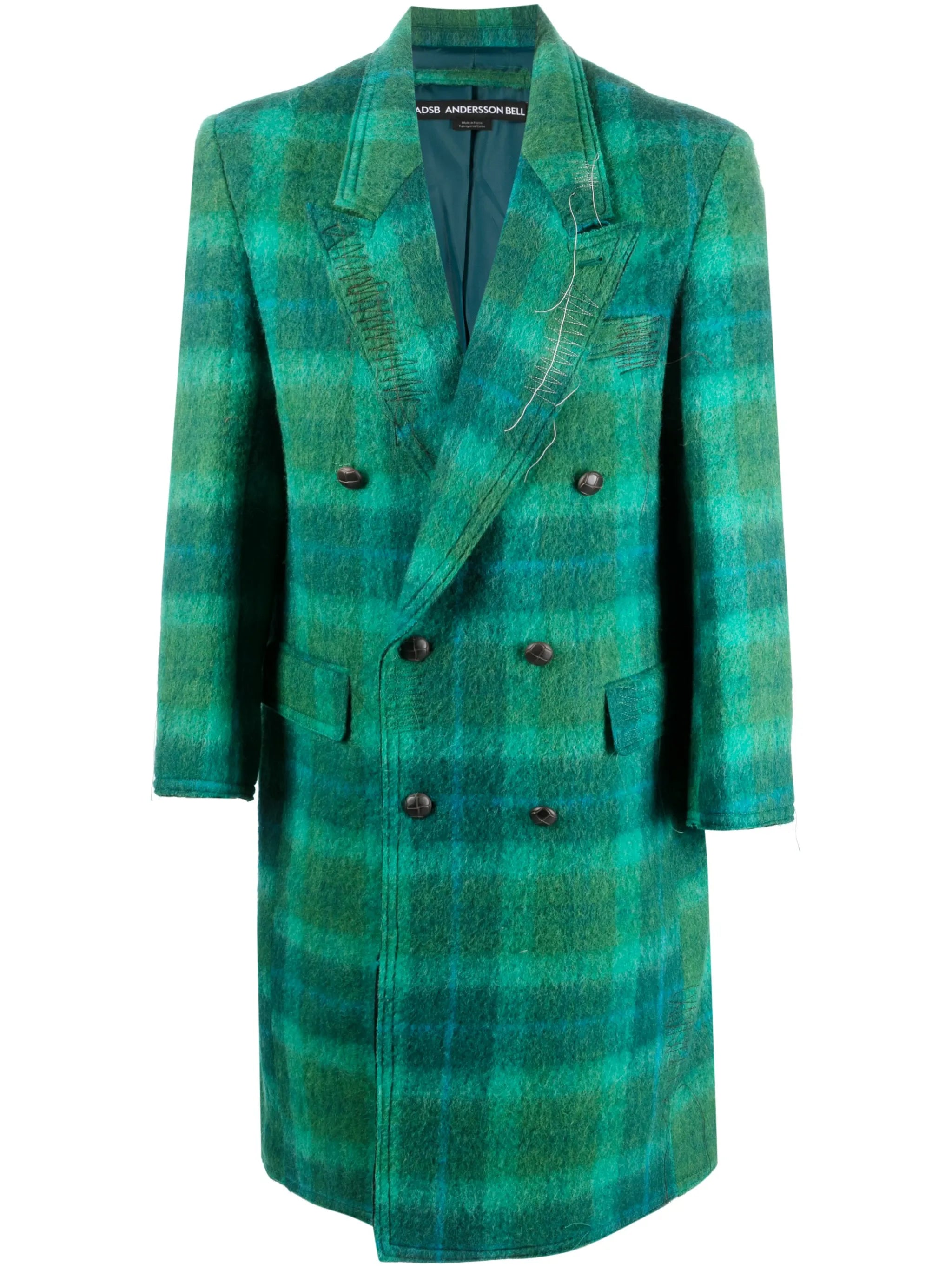 checked double-breasted wool coat