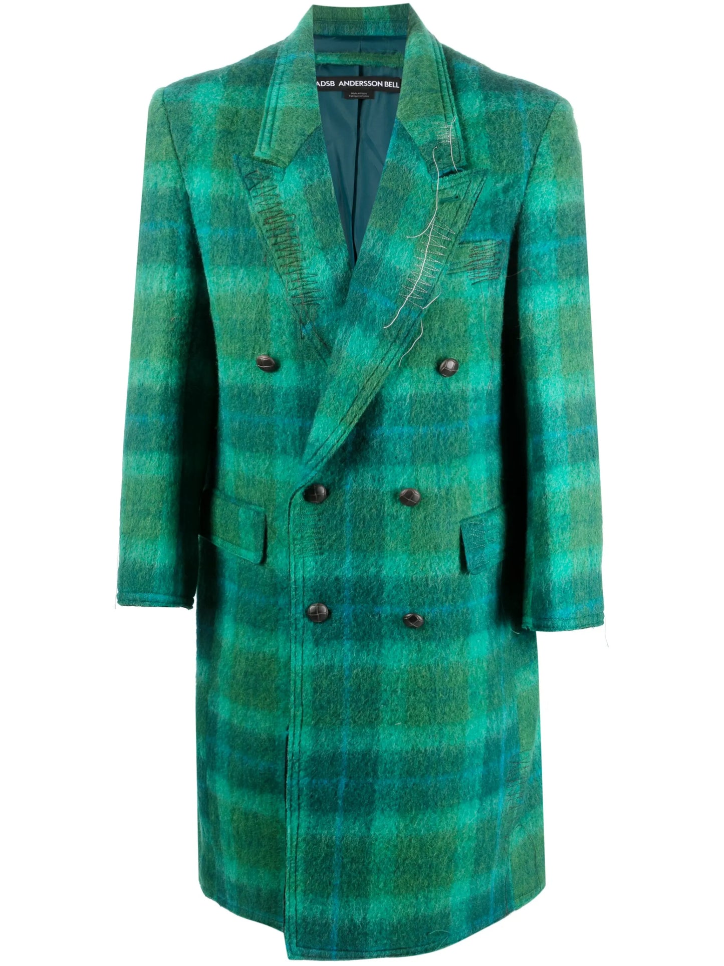 checked double-breasted wool coat