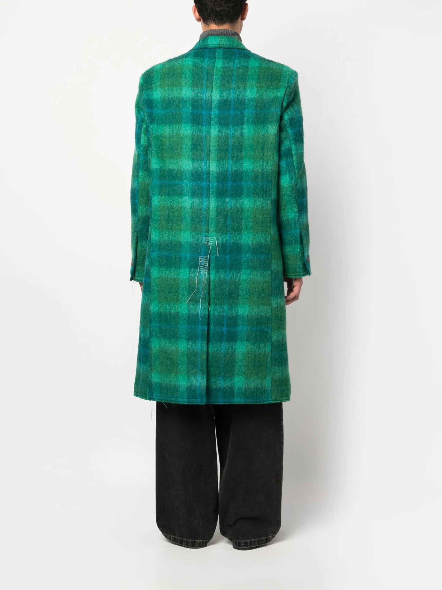 checked double-breasted wool coat
