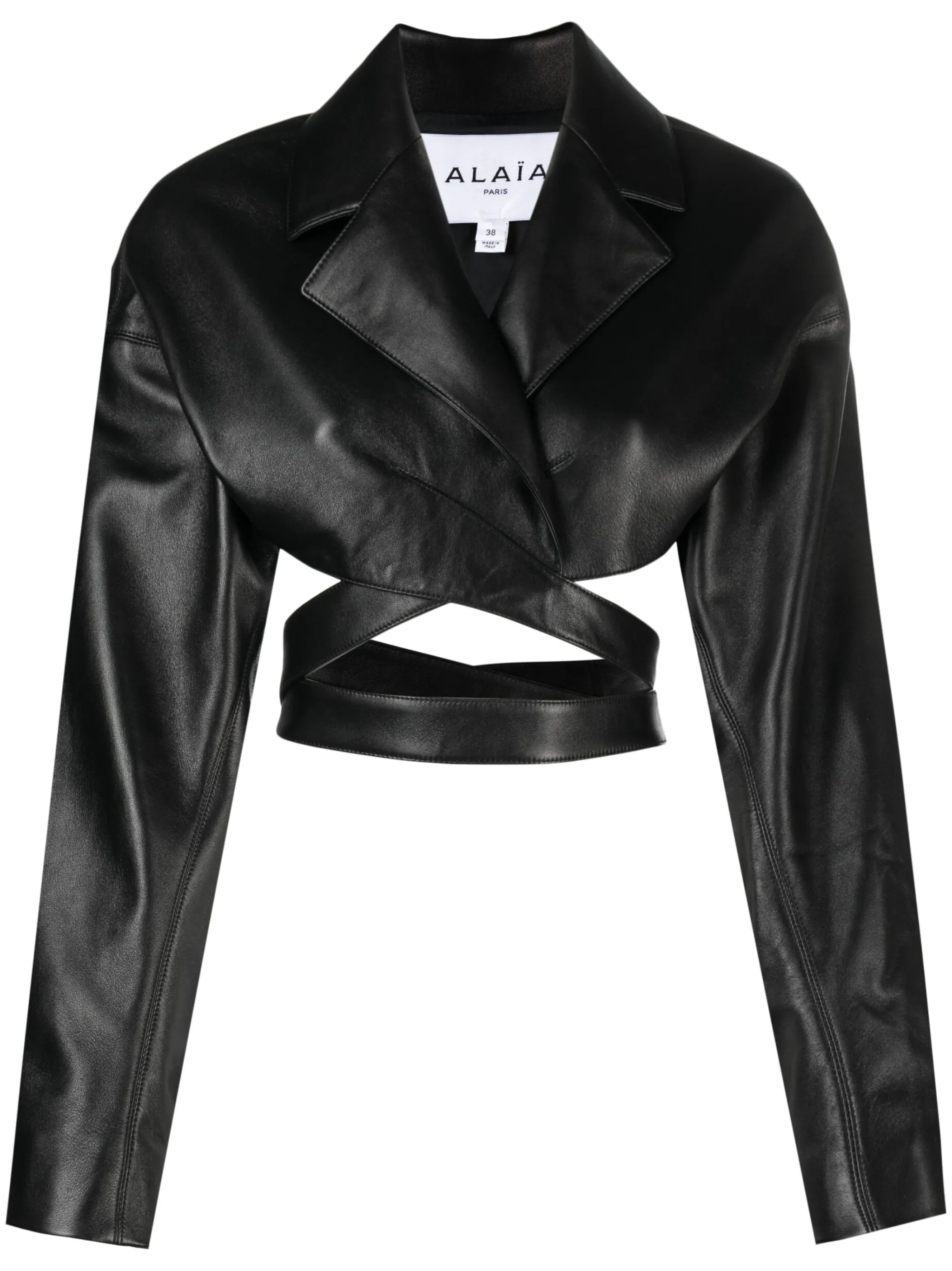 crossover-strap cropped leather jacket