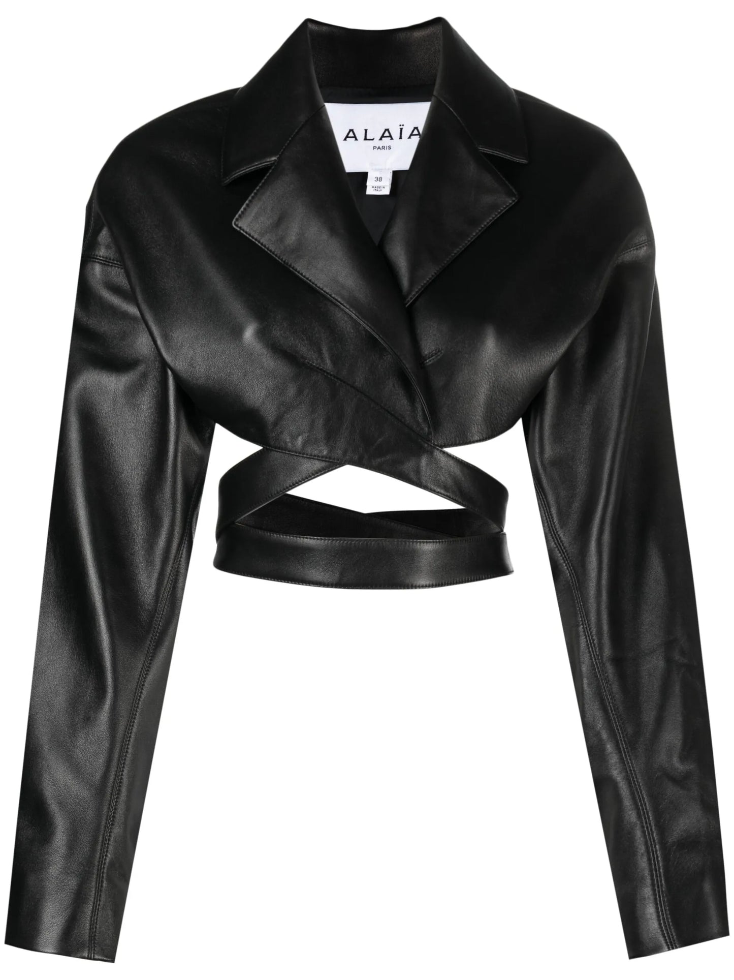 crossover-strap cropped leather jacket