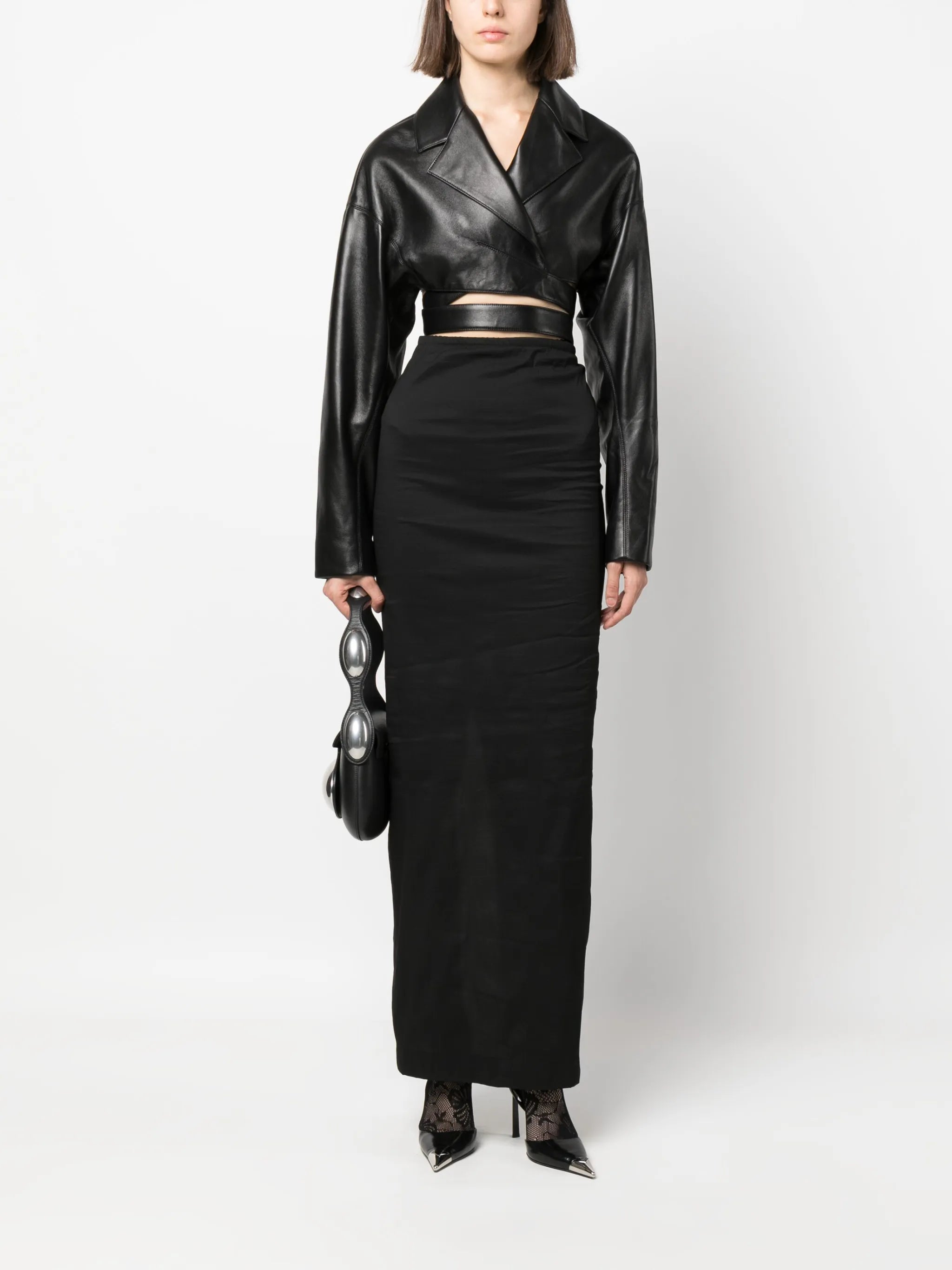 crossover-strap cropped leather jacket