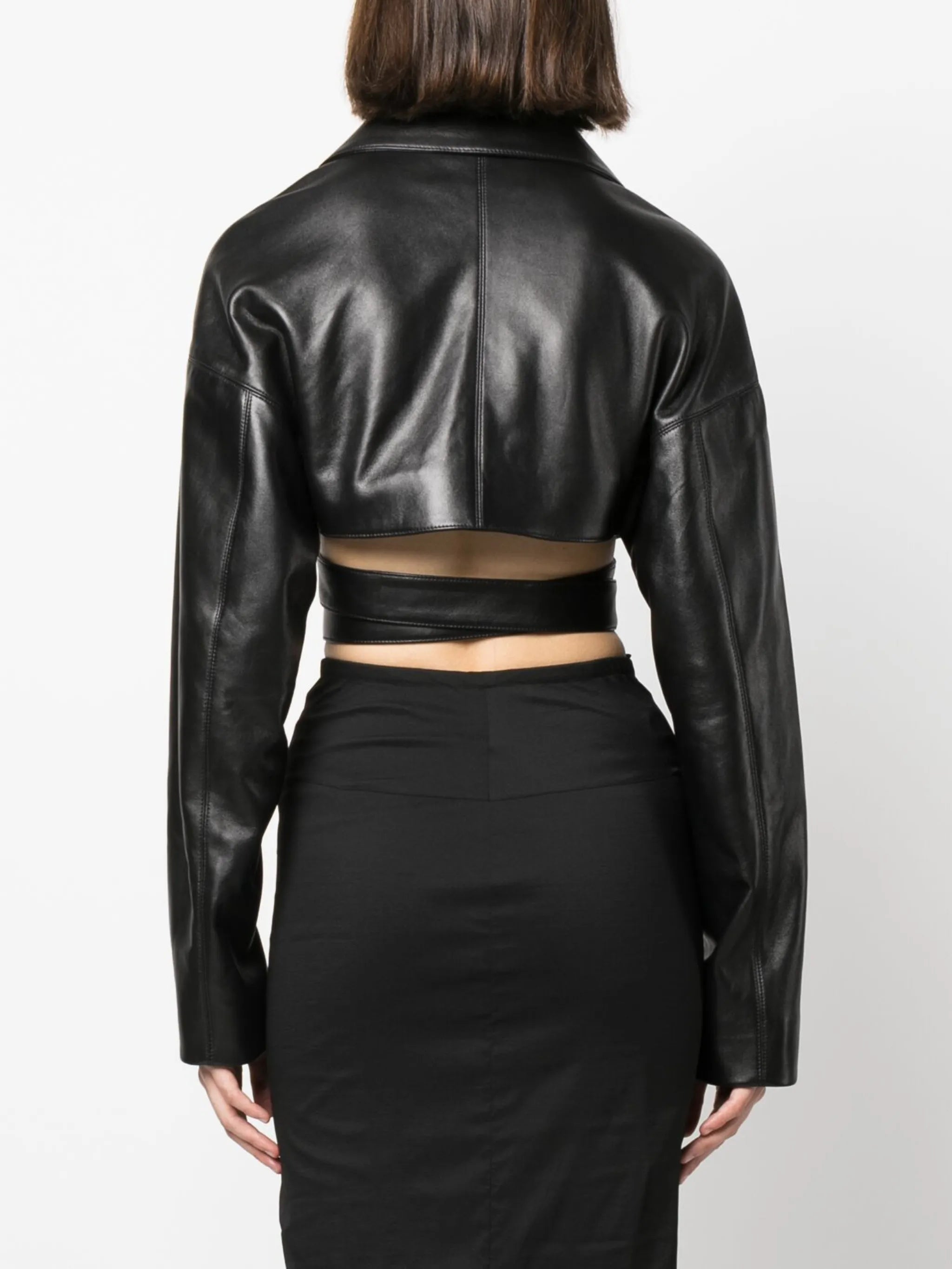 crossover-strap cropped leather jacket