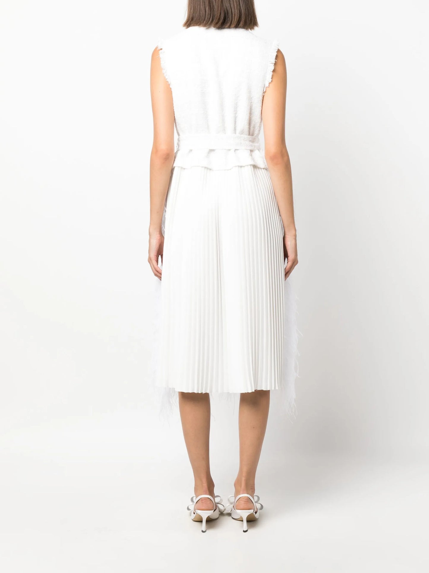 feather-trim tweed dress