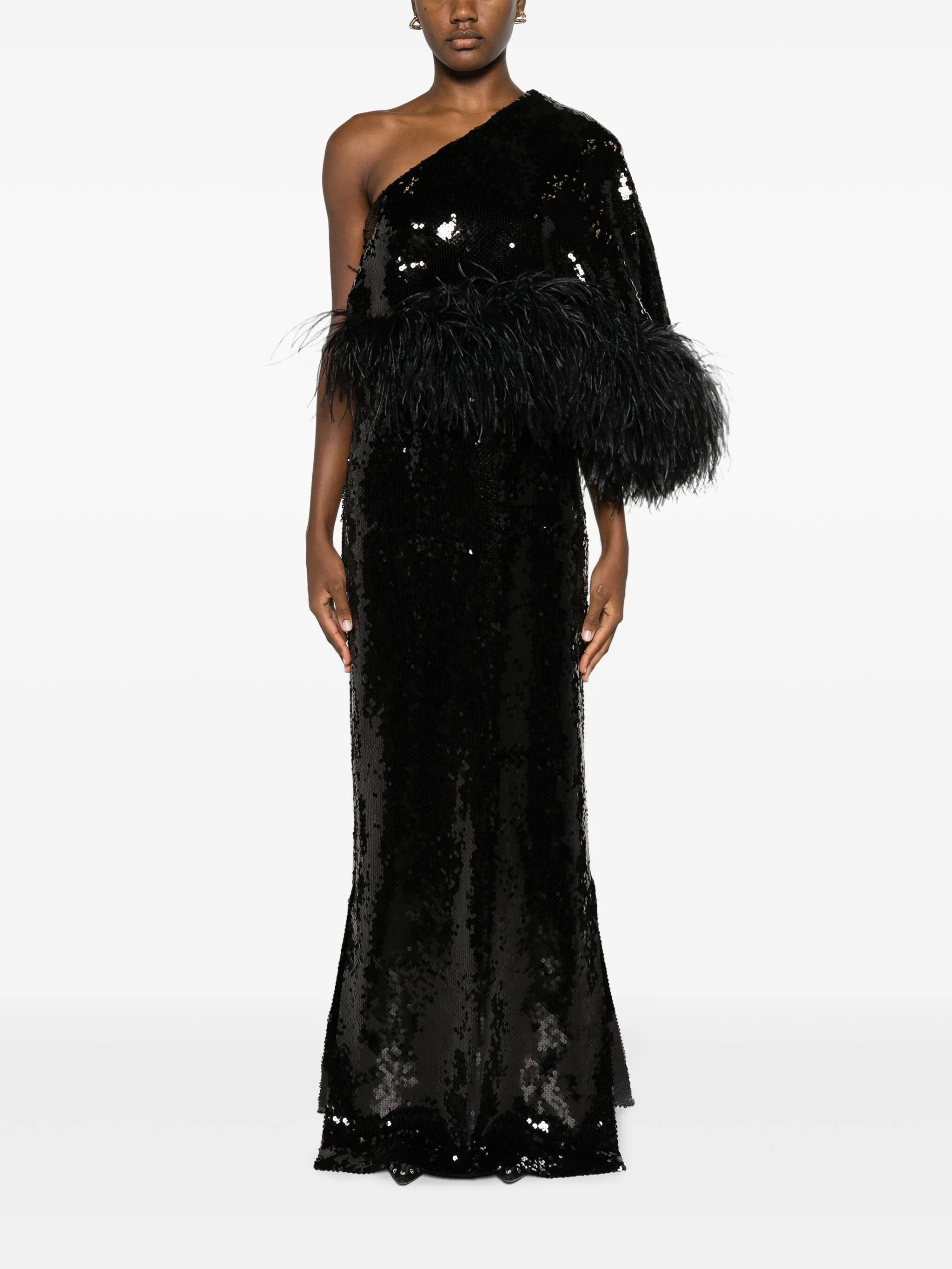 Alder feather-trimmed sequinned gown