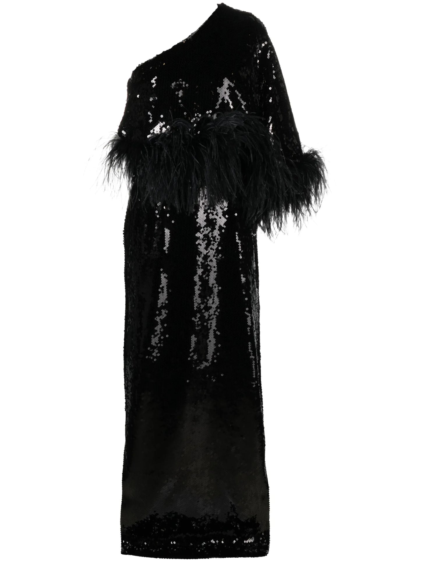 Alder feather-trimmed sequinned gown