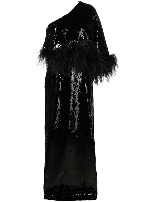 Alder feather-trimmed sequinned gown