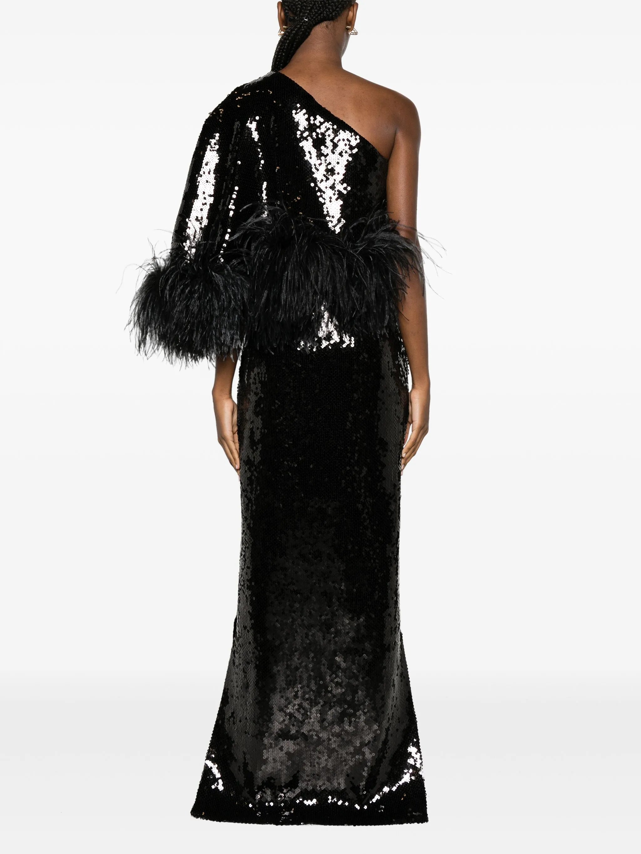 Alder feather-trimmed sequinned gown