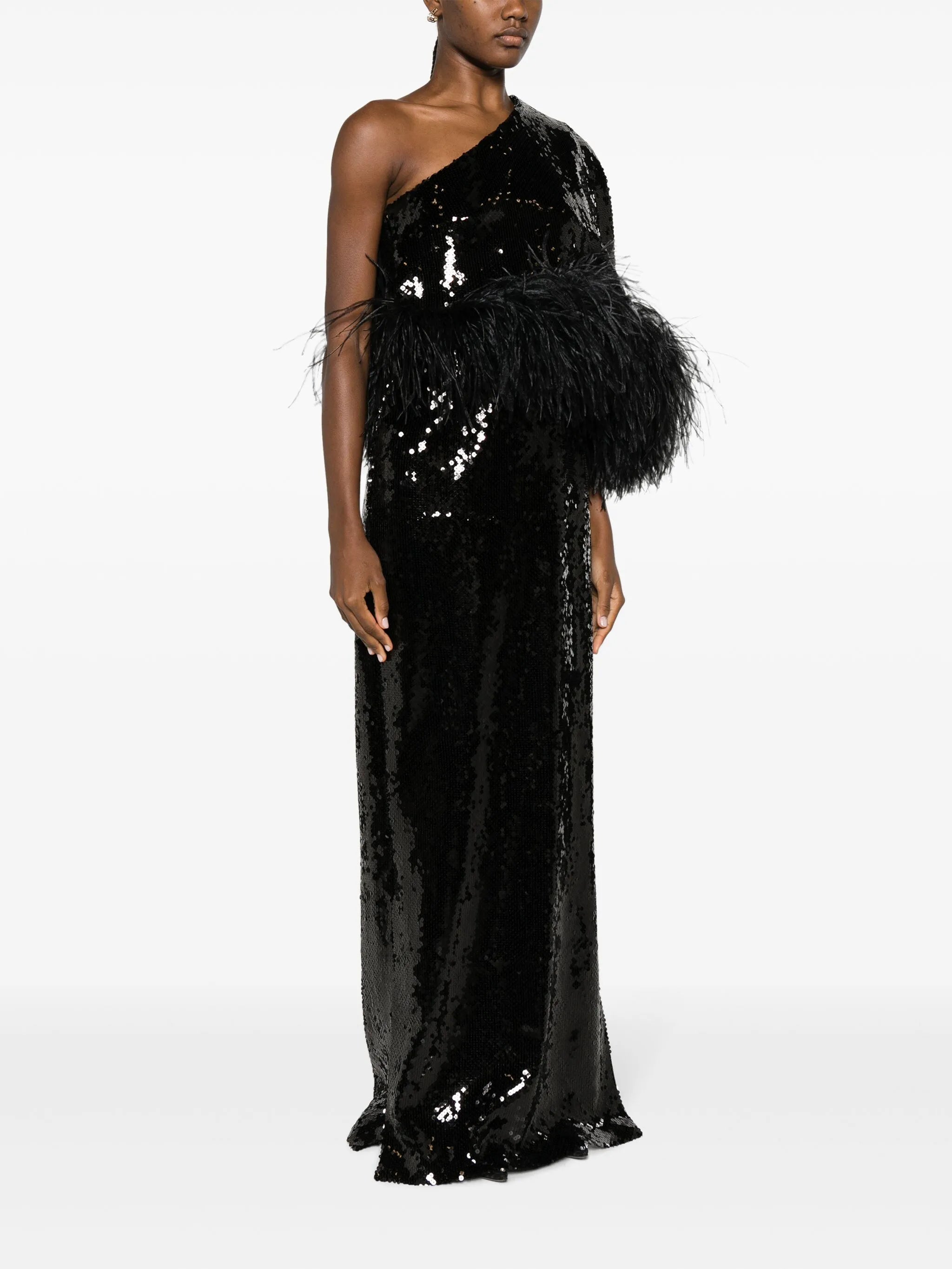 Alder feather-trimmed sequinned gown