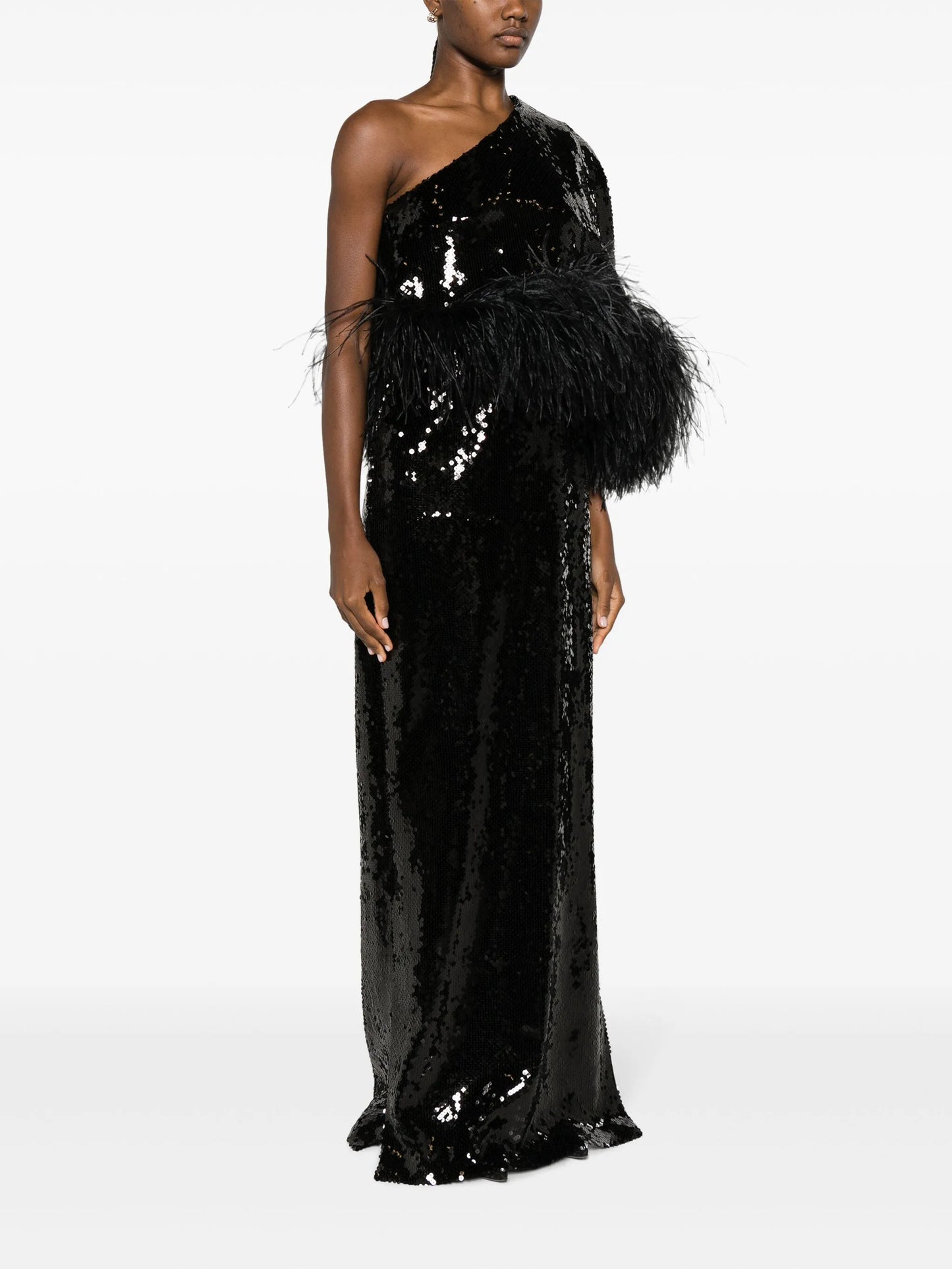 Alder feather-trimmed sequinned gown