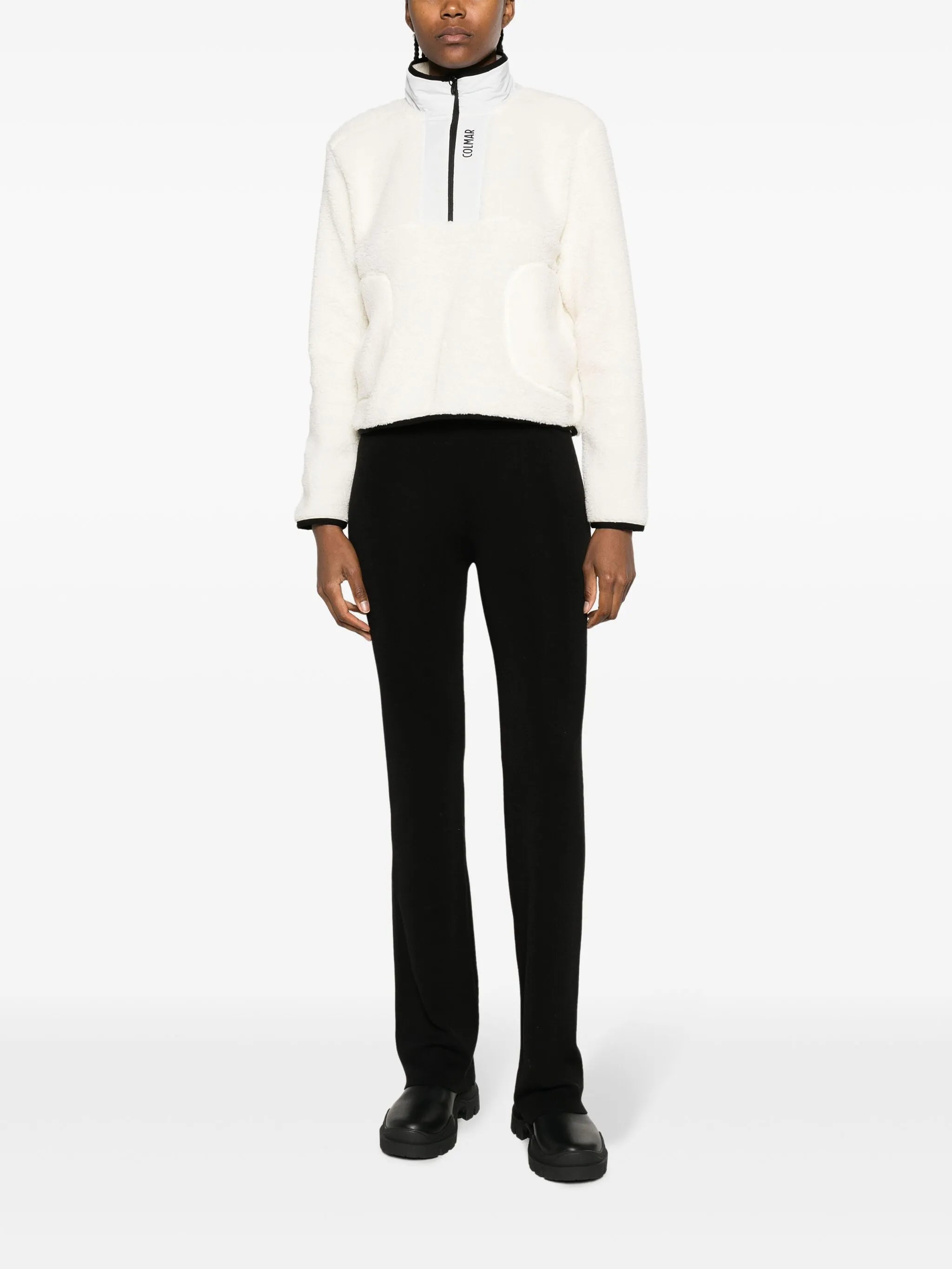 contrast-trim half-zip fleece sweatshirt