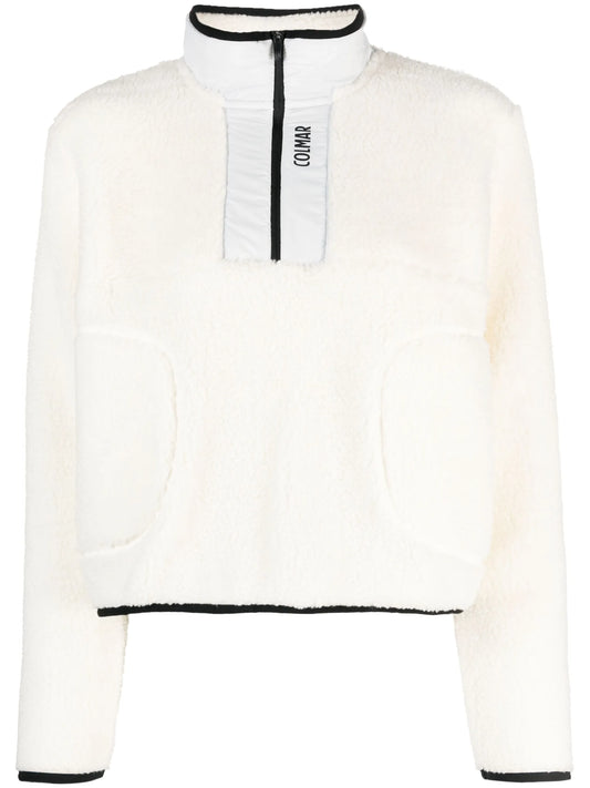 contrast-trim half-zip fleece sweatshirt