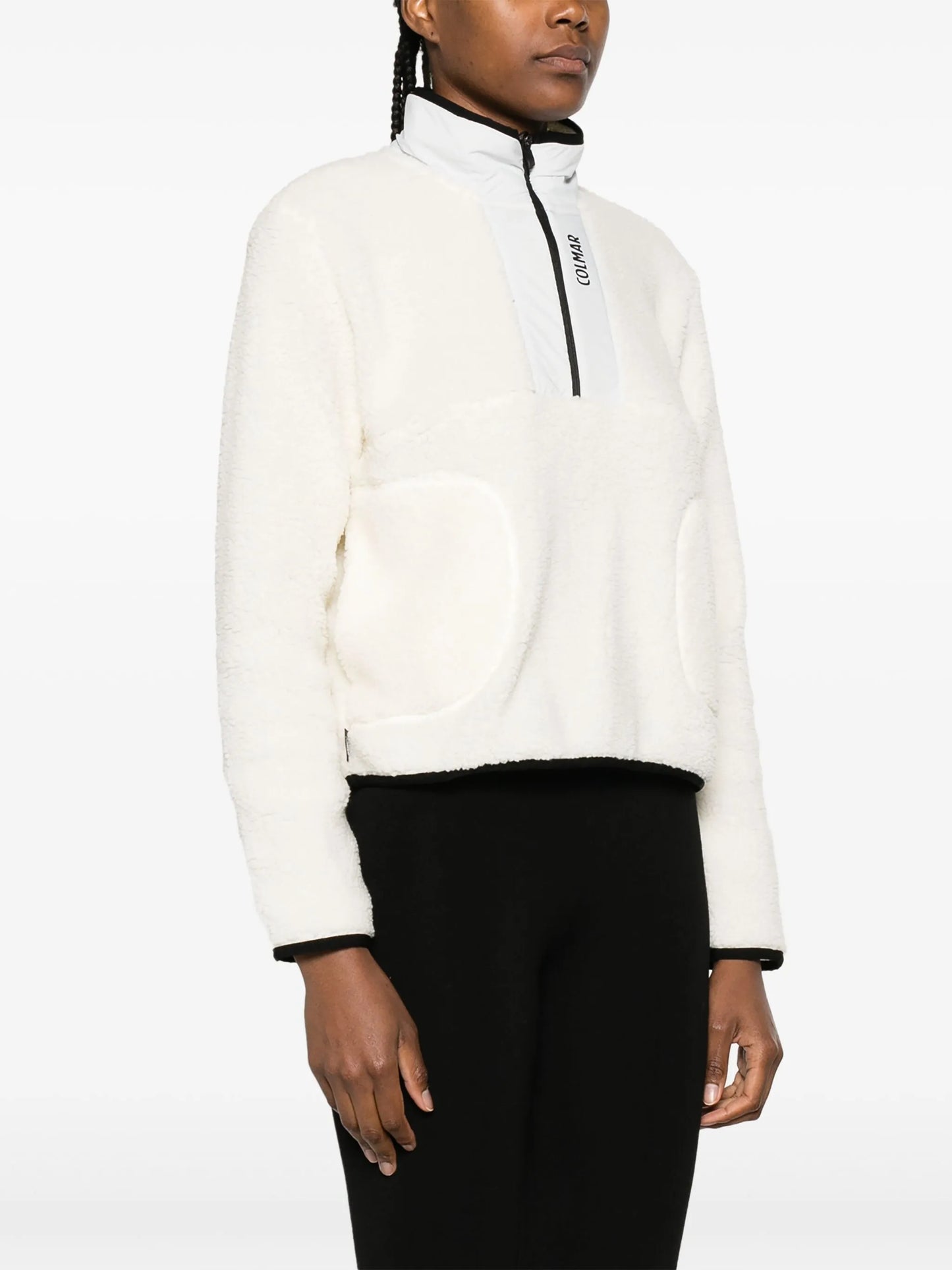 contrast-trim half-zip fleece sweatshirt