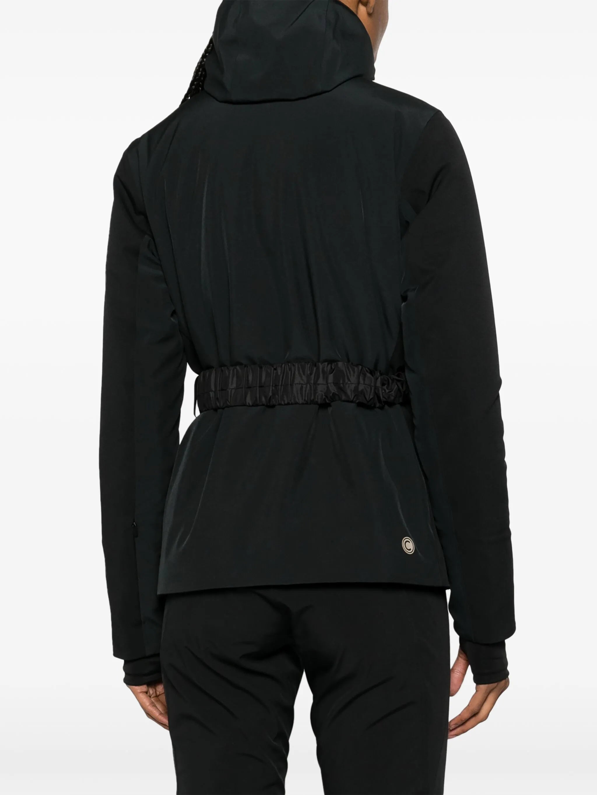 belted hooded ski jacket
