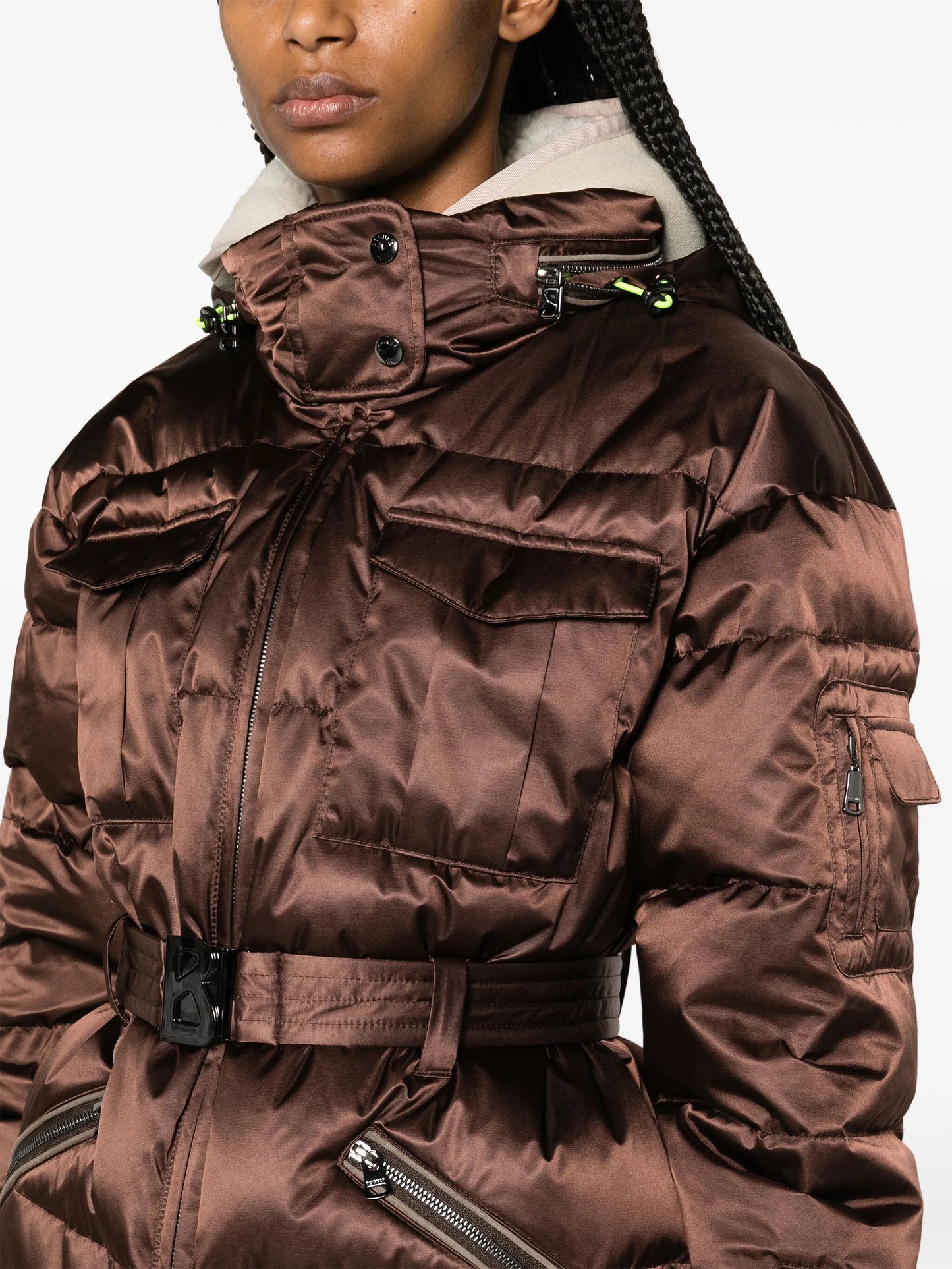 Adele hooded belted ski jacket