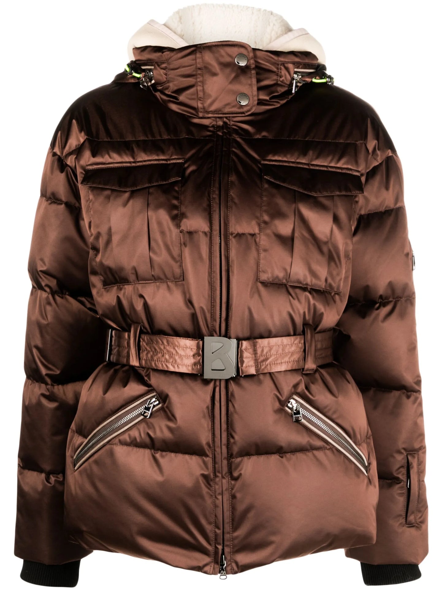 Adele hooded belted ski jacket