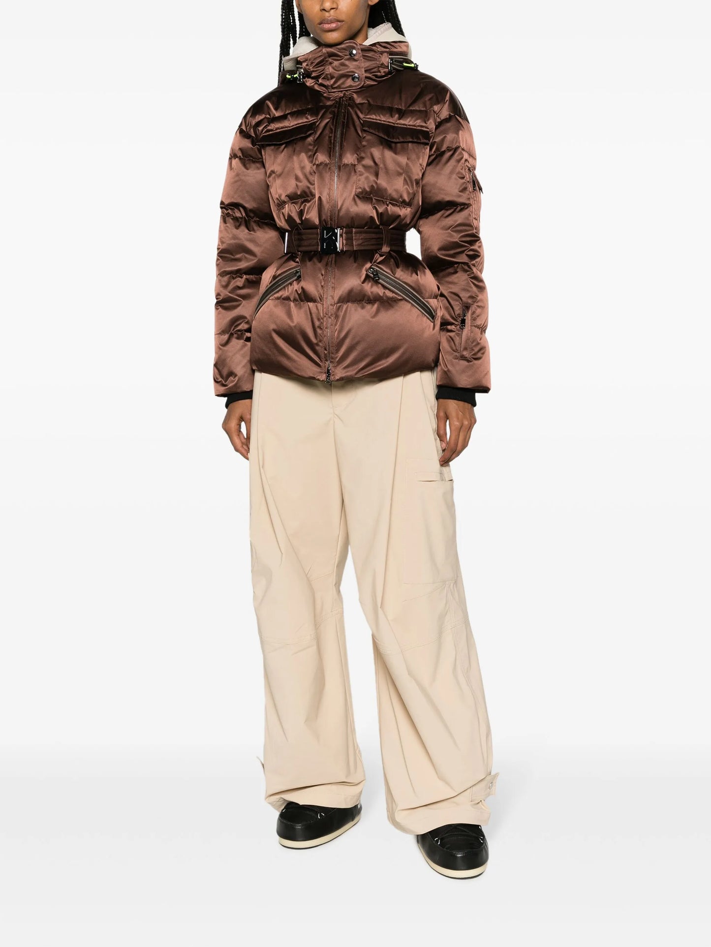 Adele hooded belted ski jacket