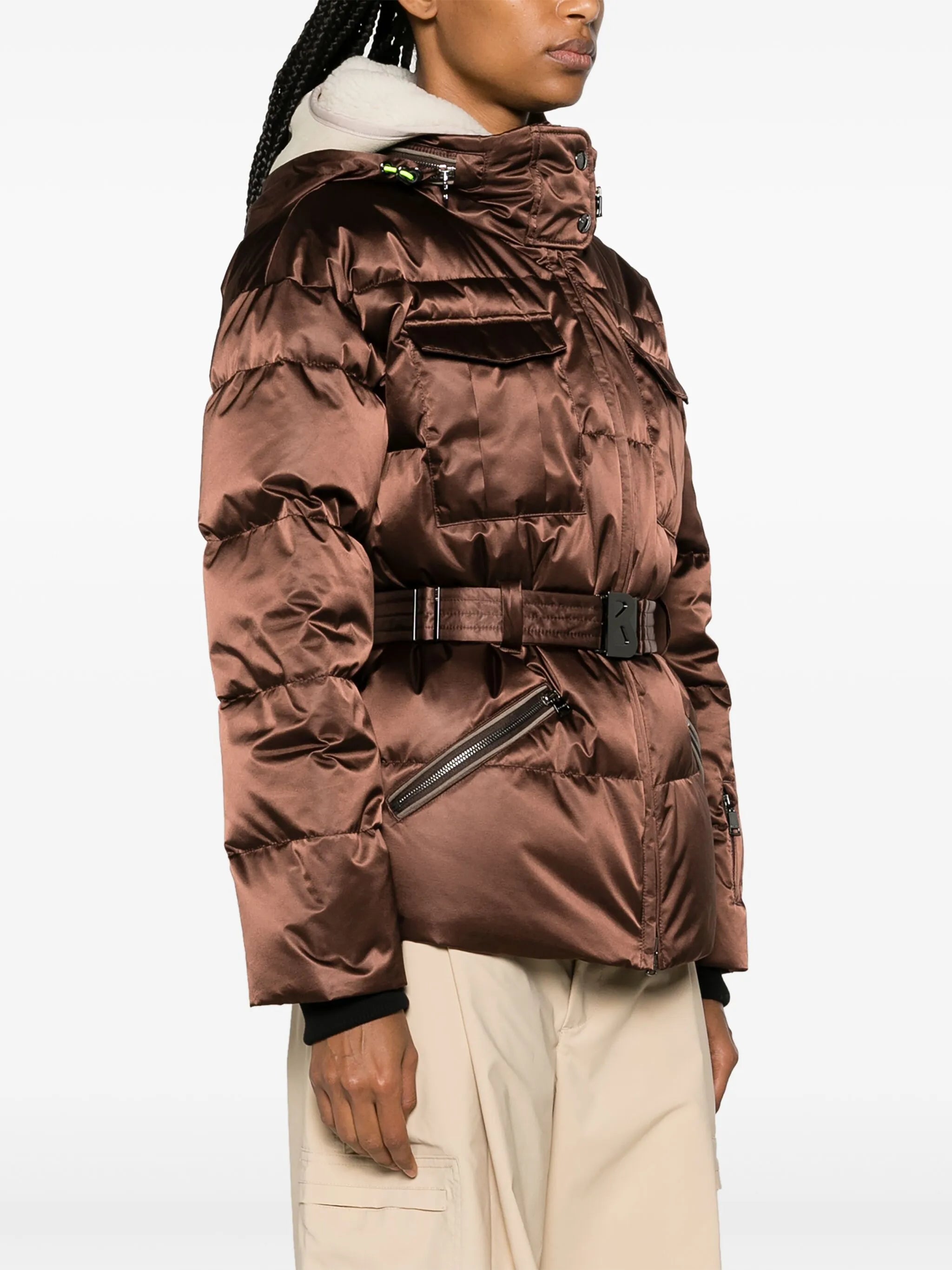 Adele hooded belted ski jacket