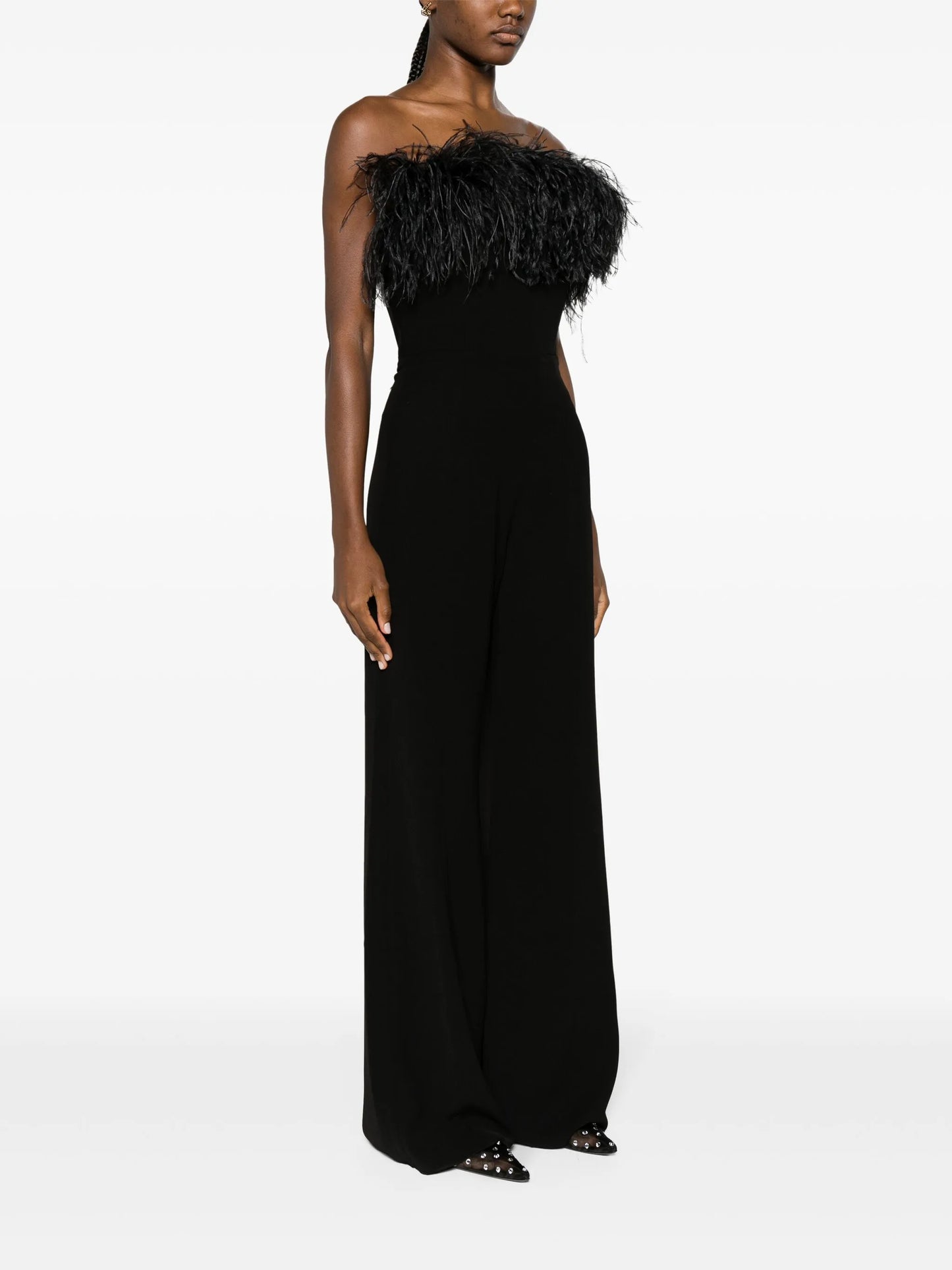 Taree feather-trimmed strapless jumpsuit